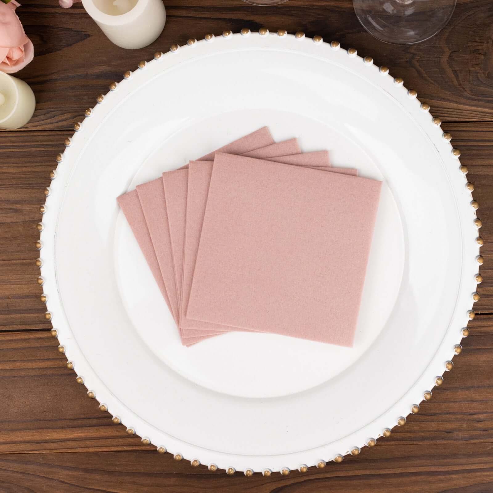 20-Pack Paper Linen-Like Cocktail Napkins Dusty Rose - Disposable 5"x5" Airlaid Soft Napkins