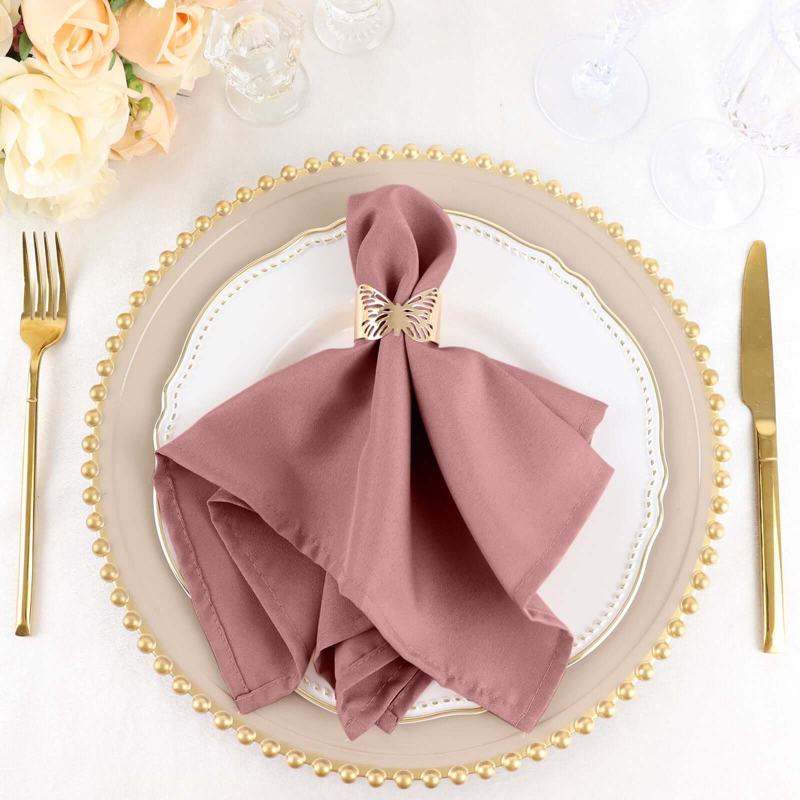 5 Pack Polyester 17"x17" Napkins Dusty Rose - Durable & Wrinkle Resistant Dinner Napkins