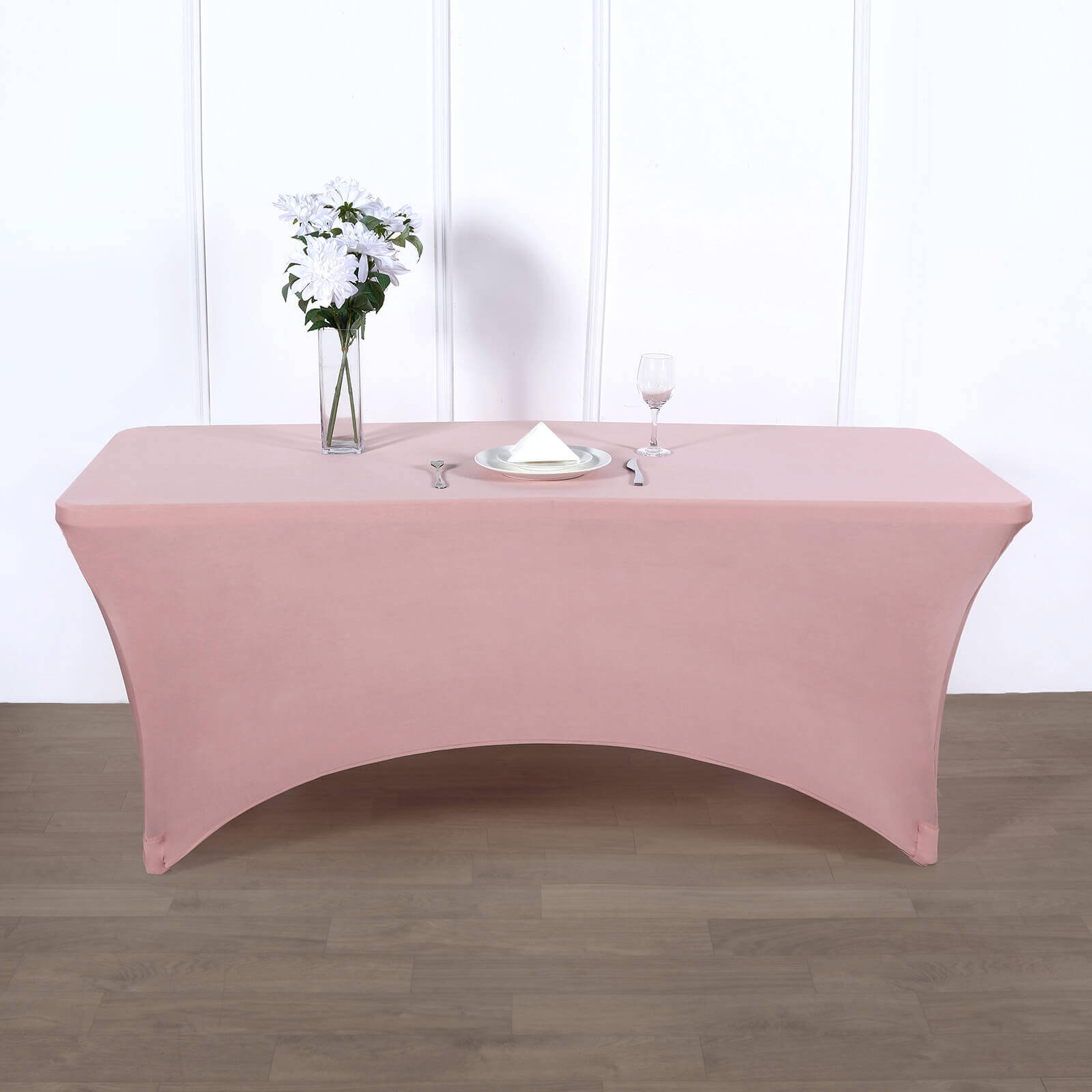 Stretch Spandex 96"x30" Rectangle Table Cover Dusty Rose - Durable Form-Fitting Tablecloth