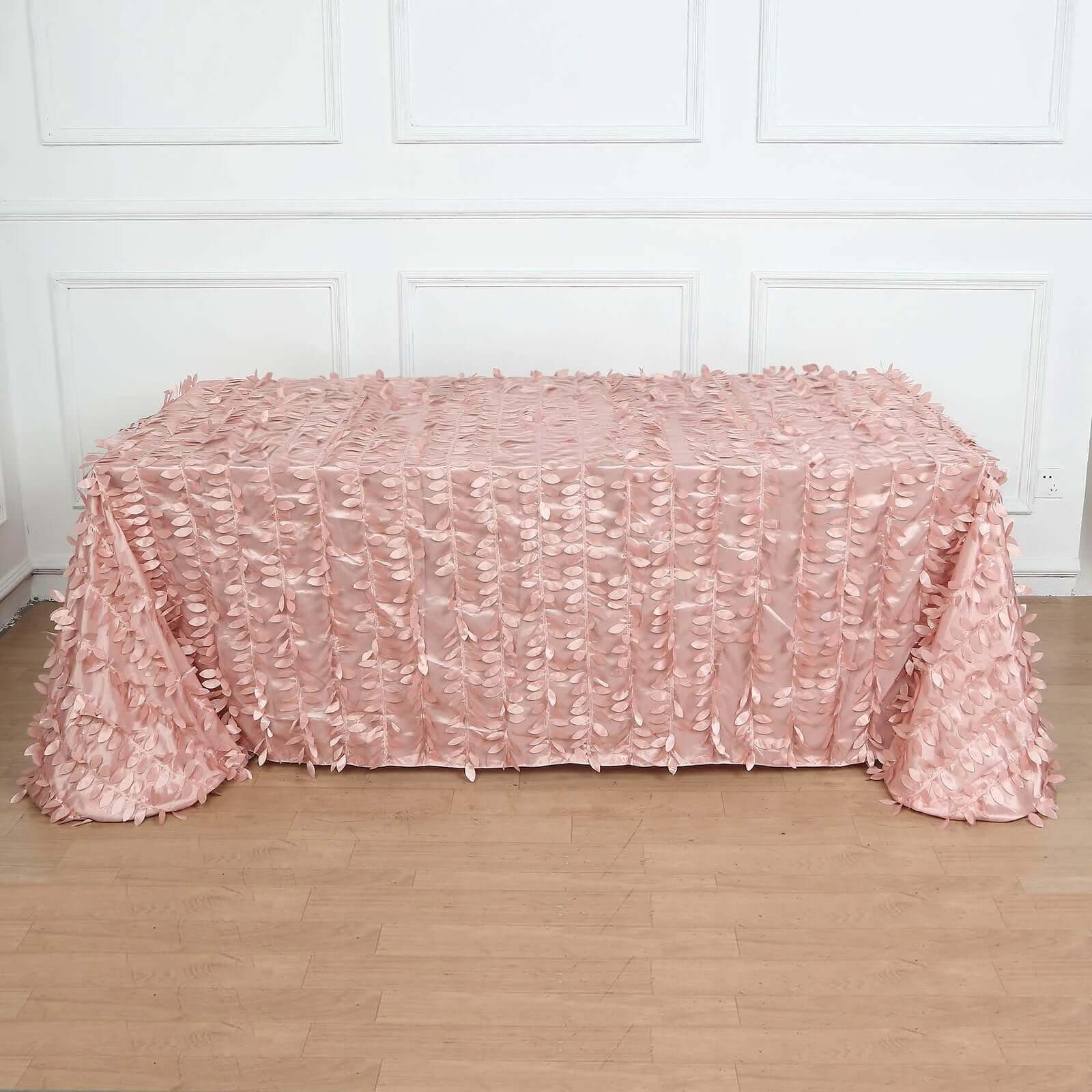 Taffeta 90"x156" Rectangle Tablecloth Dusty Rose | 3D Leaf Petal Design Seamless Table Cover