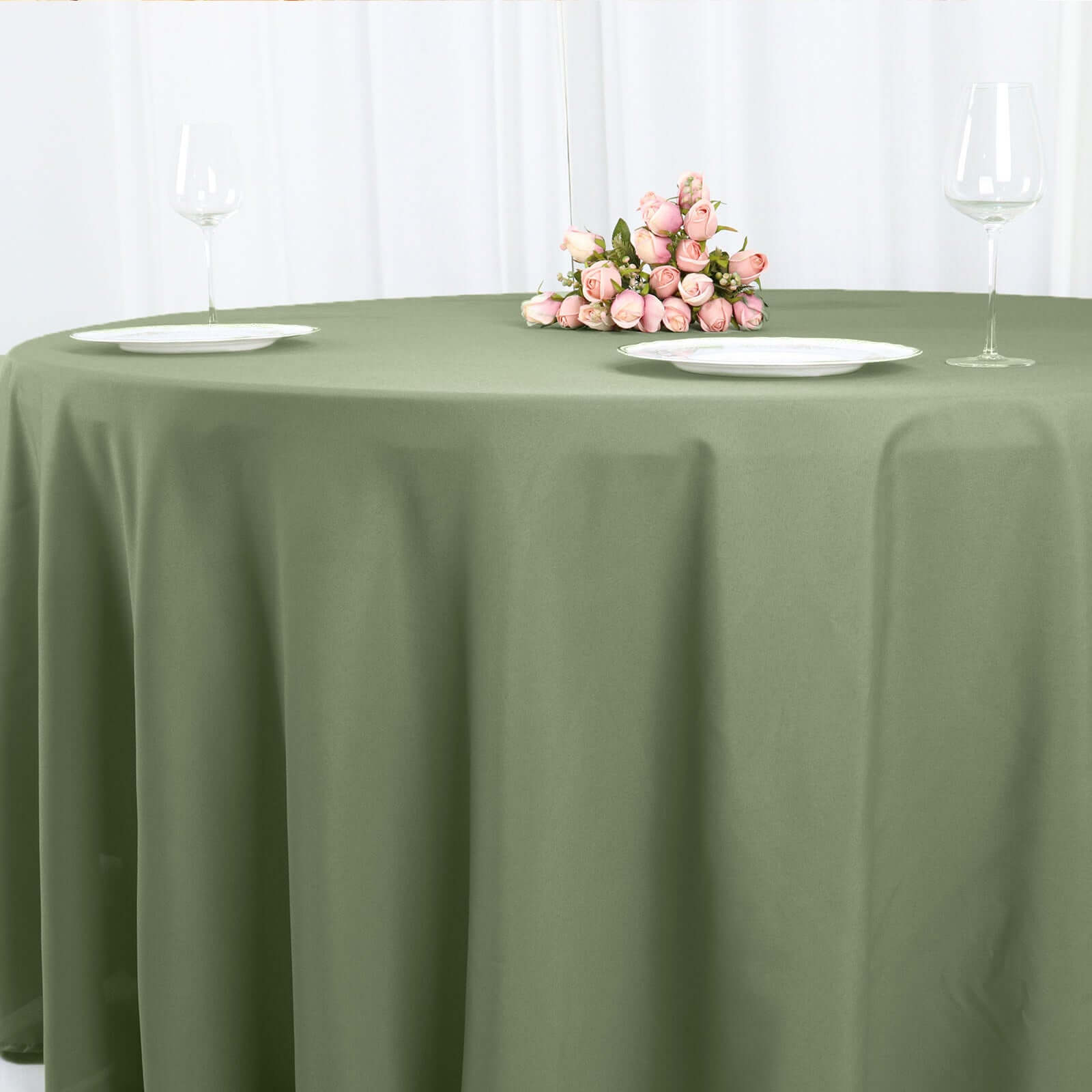Polyester 120" Round Tablecloth Dusty Sage Green - Seamless Wrinkle-Resistant Table Cover