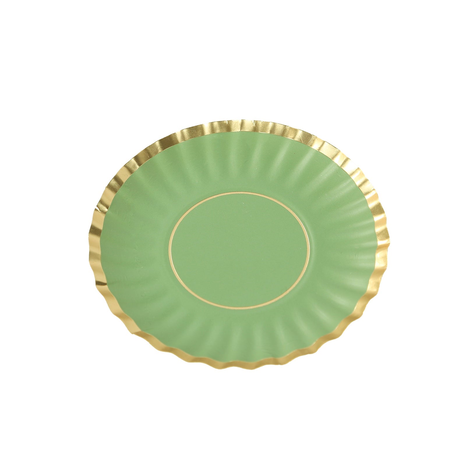50-Pack Paper 3.5" Round Party Plates in Dusty Sage Green with Gold Scalloped Rim - Disposable Mini 250GSM Dessert Plates for Tapas, Appetizers & Finger Foods