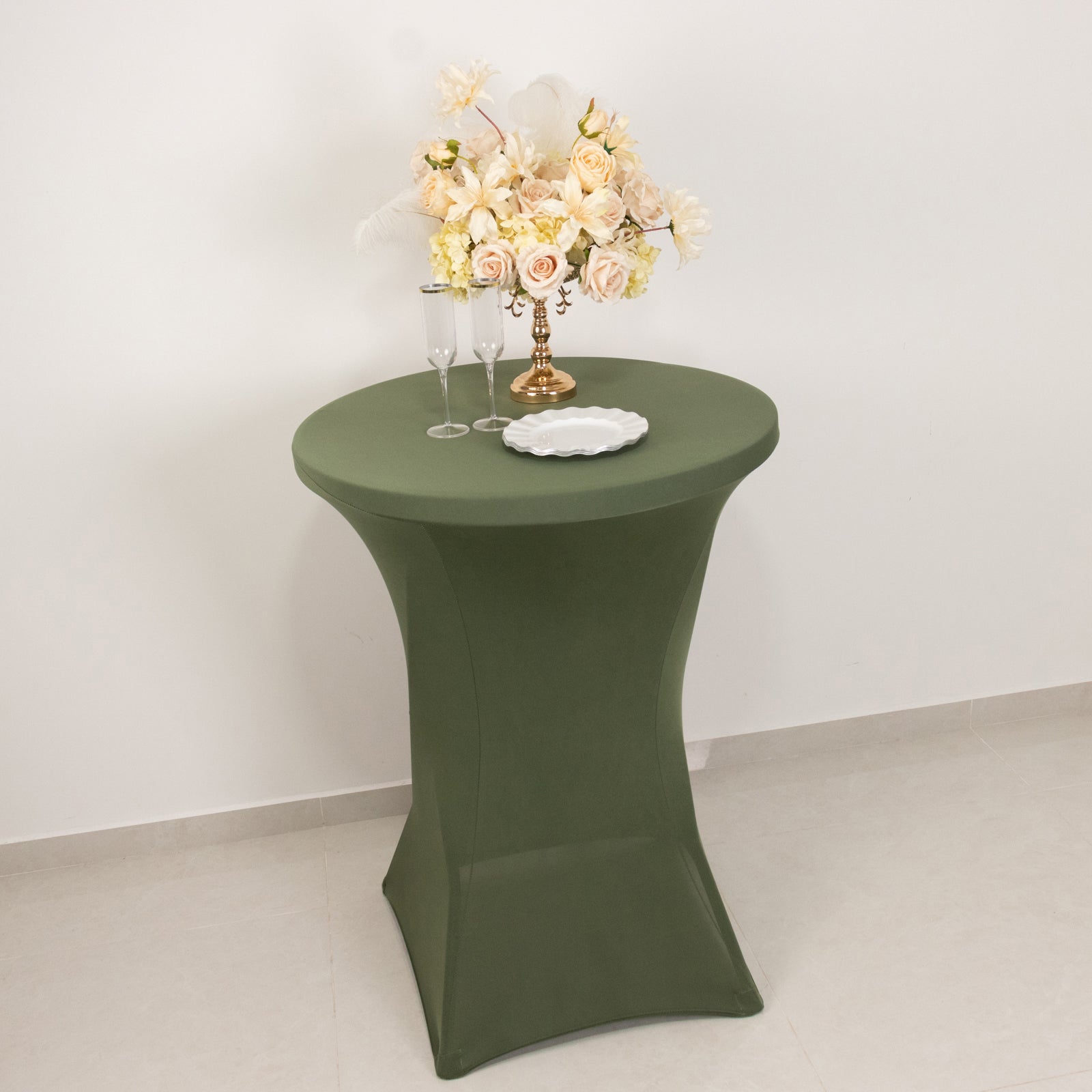 Spandex 24"-32" Round Cocktail Table Cover Dusty Sage Green - Easy to Maintain Stretch Fitted Highboy Tablecloth
