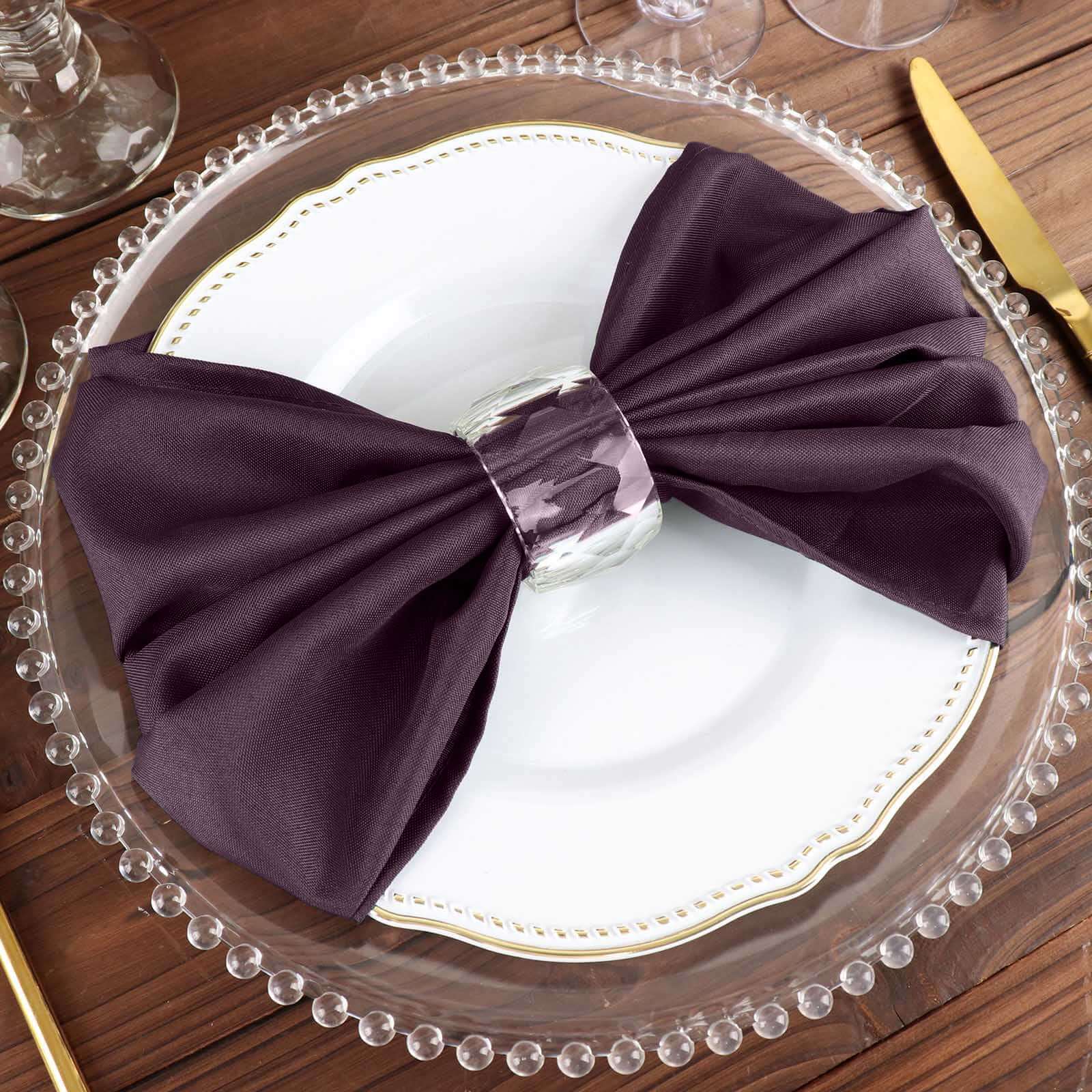 5 Pack Eggplant Cloth Napkins with Hemmed Edges, Reusable Polyester Dinner Linen Napkins - 20"x20"