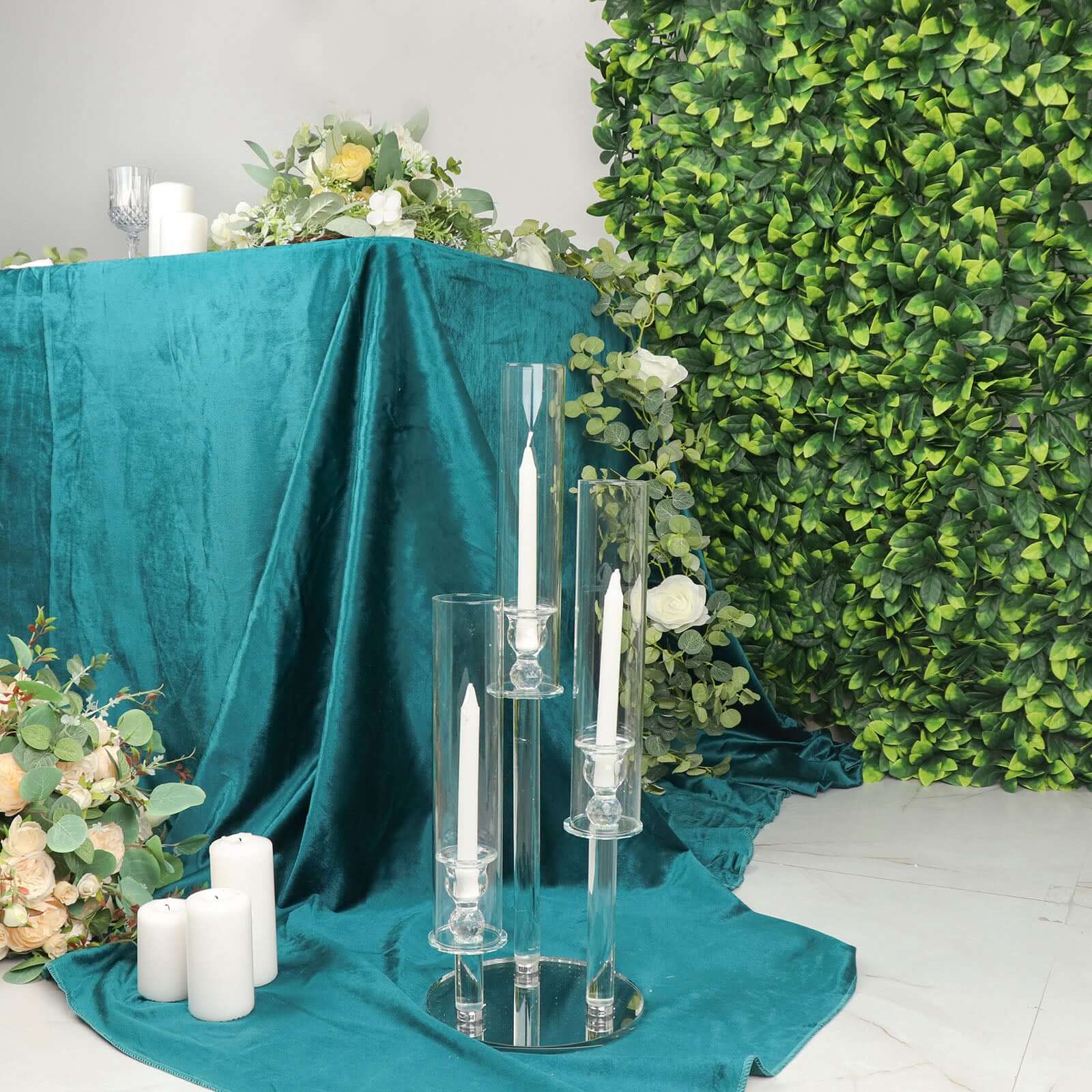 3-Arm Round Crystal Glass Candelabra Clear Taper Design - Sophisticated Pillar Candle Holder Table Centerpiece for Weddings 23"