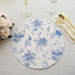 6-Pack Disposable Charger Plates in French Toile Print 13" in White/Blue - 700GSM Floral Paper Chargers for Stylish & Easy Cleanup