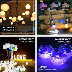 12-Pack Balloon Lights Bullet Design Purple - Waterproof LED Centerpiece Filler Lights