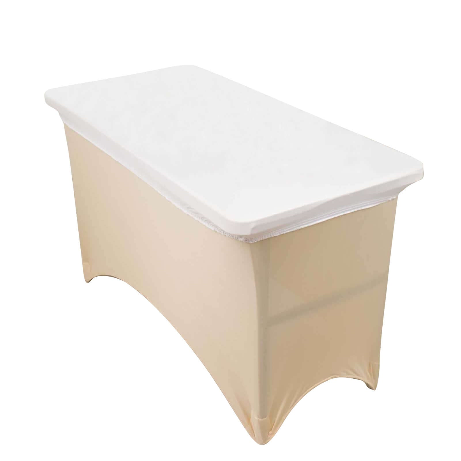 Stretch Spandex 48"x30" Rectangle Tablecloth Top Cover White - Durable Form-Fitting Table Cover for Events & Presentations