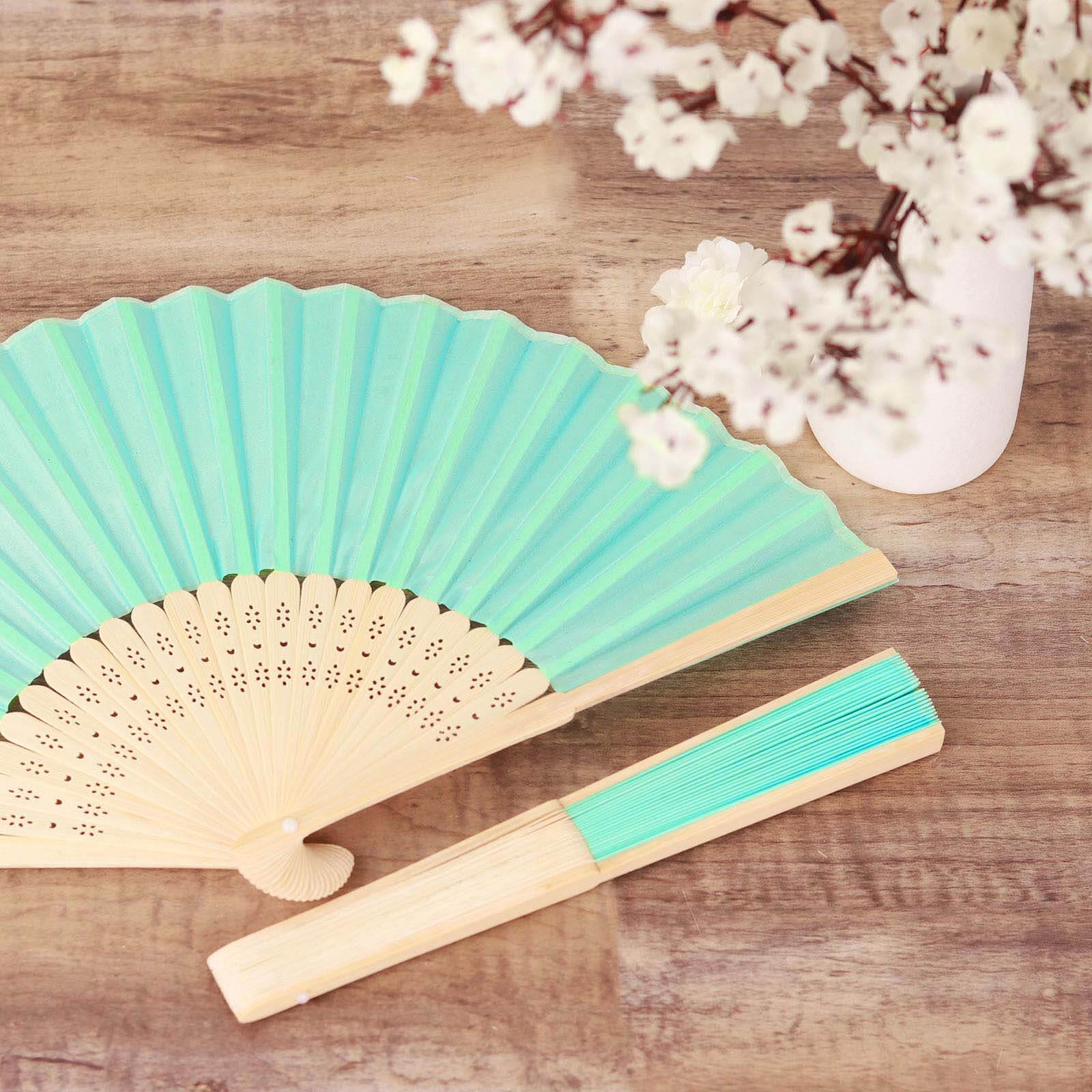 5 Pack Mint Asian Silk Folding Fans Party Favors, Oriental Folding Fan Favors