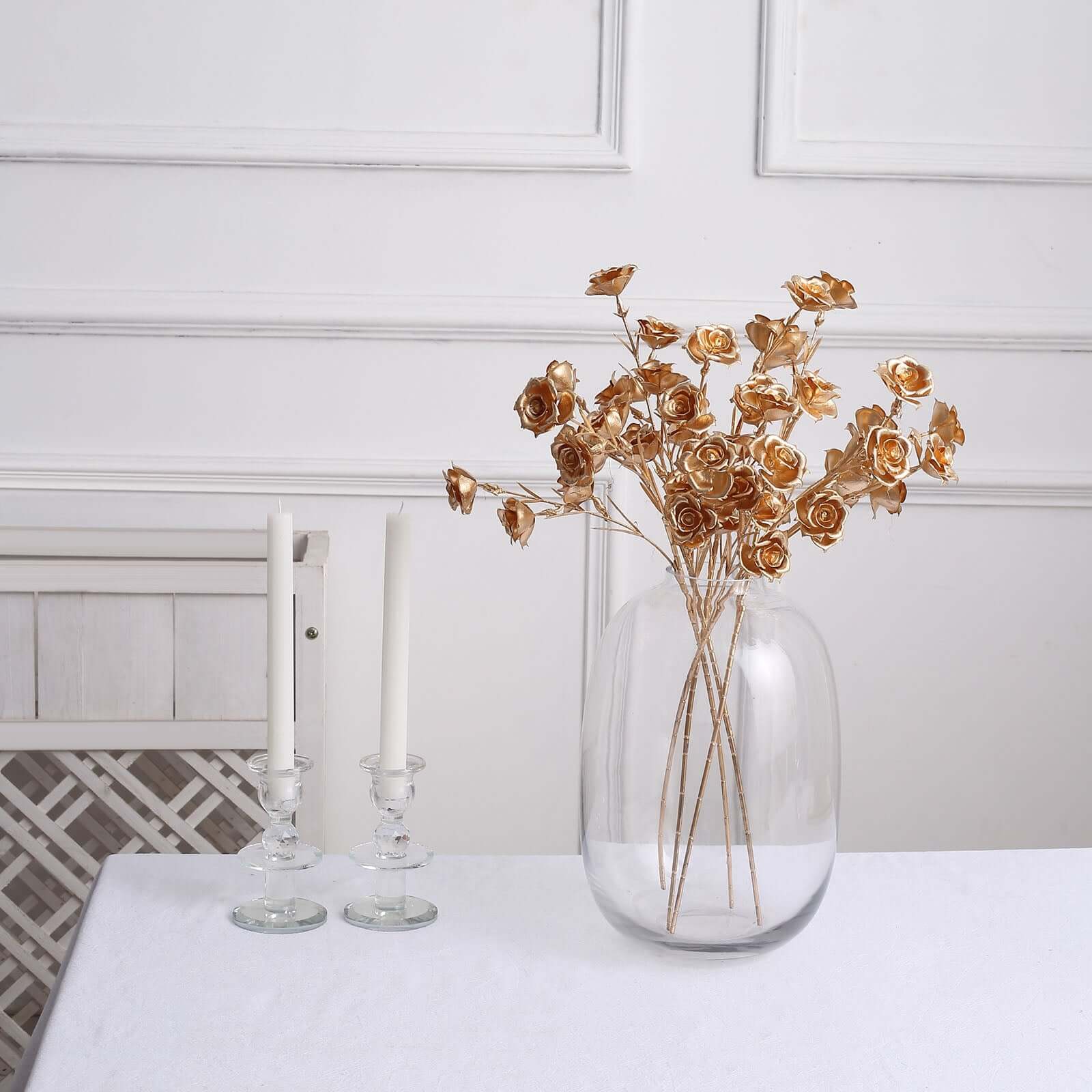 3-Pack Artificial Rose Flower Sprays Metallic Gold - Realistic Faux Floral Branches for Stylish Bouquets & Centerpieces 22"