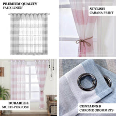 2 Pack White Lavender Lilac Cabana Print Faux Linen Curtain Panels With Chrome Grommet - 52"x108"