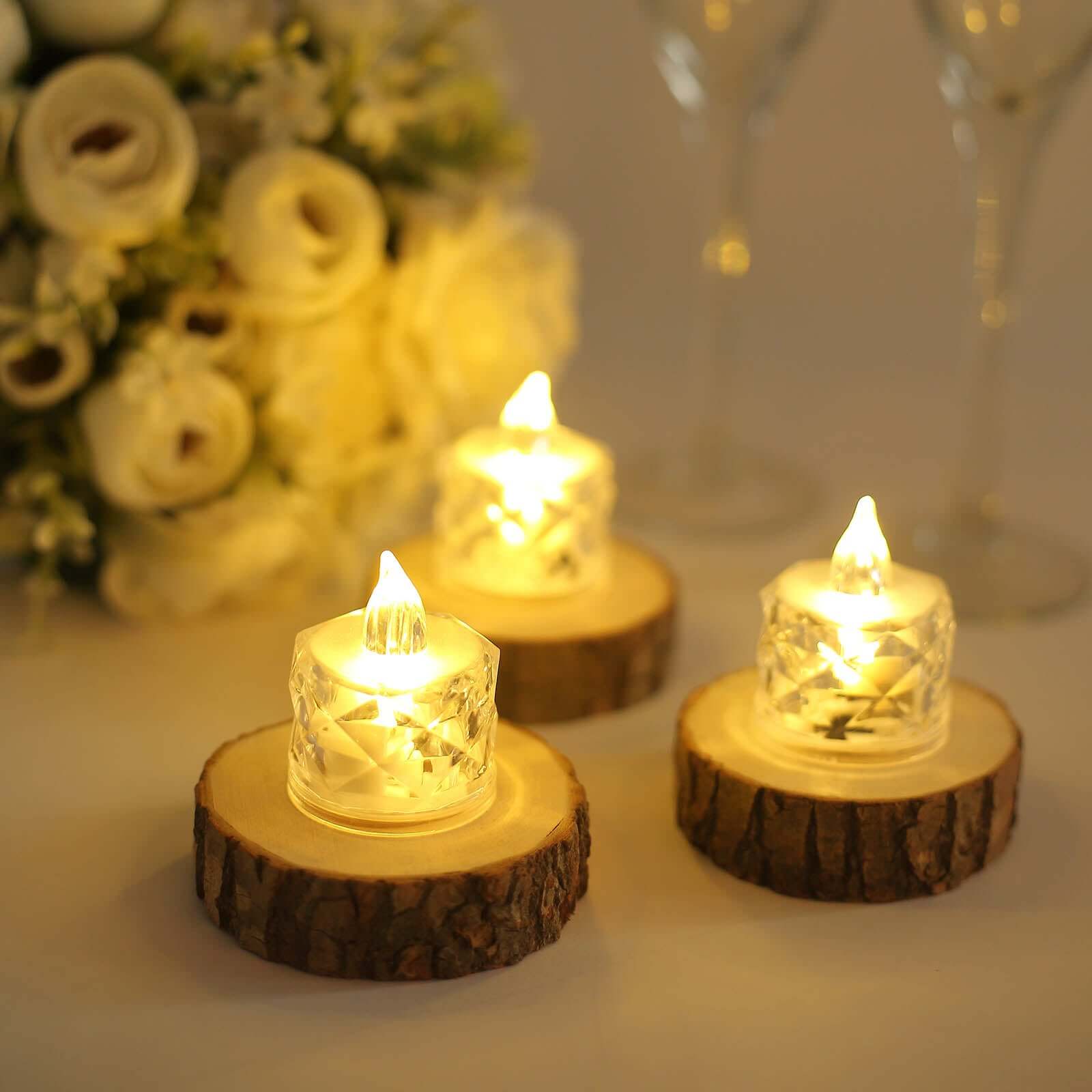 12-Pack LED Flameless Lighting Diamond Style Warm White - Battery Operated Tealight Candles 2"
