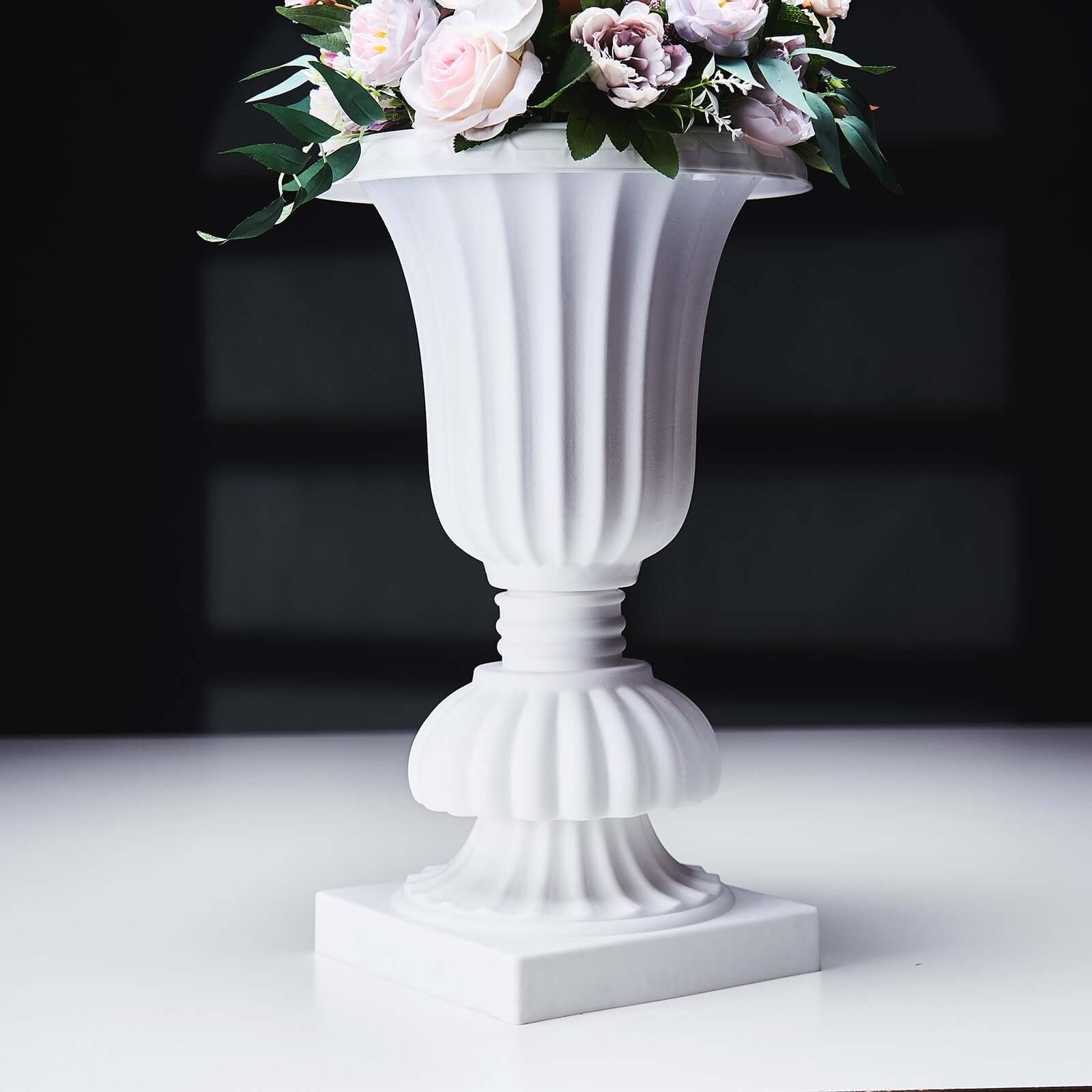 2 Pack 20" White Urn Planter, Floral Pedestal Flower Pot Plant Stand - PVC