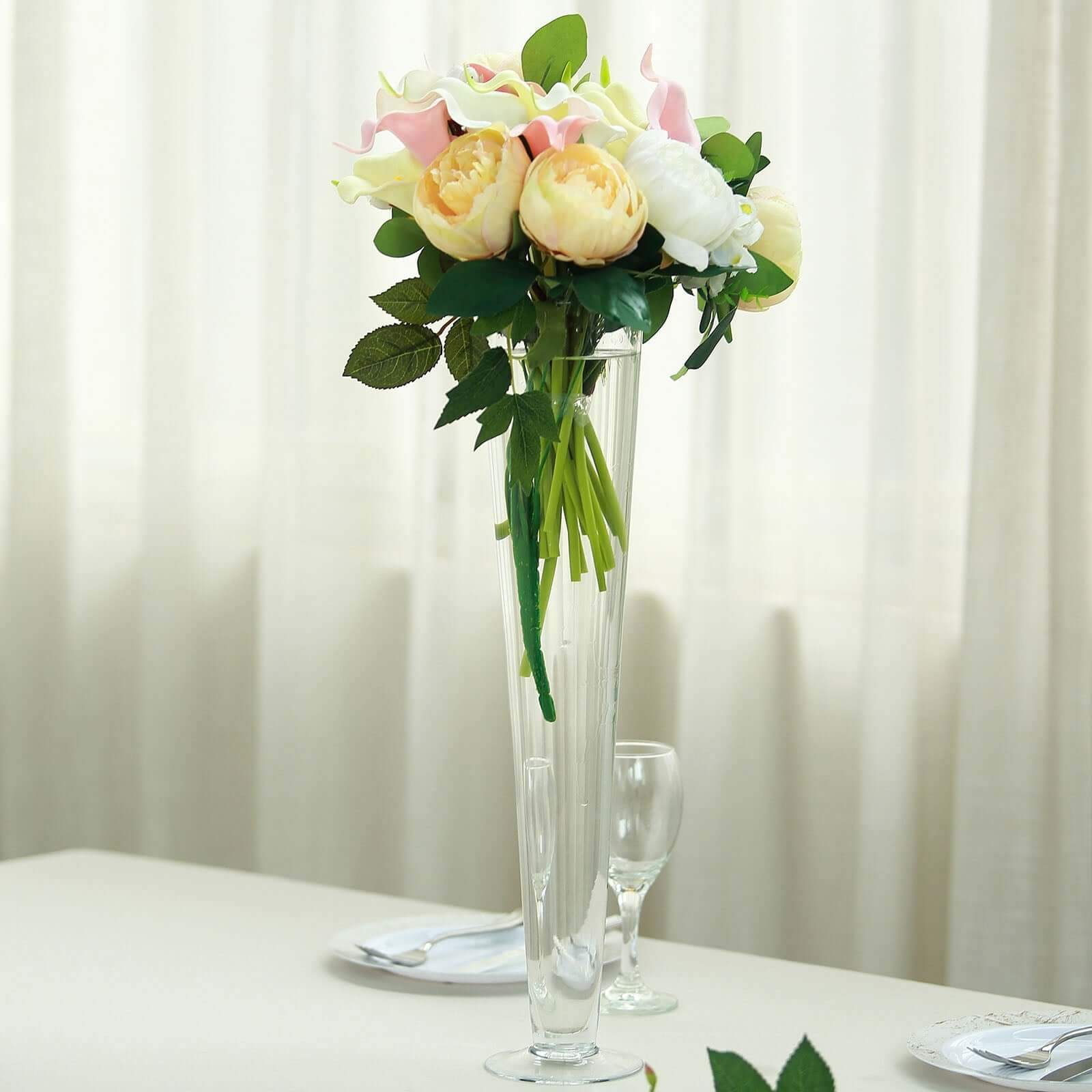 12-Pack Glass Trumpet Vases Clear - Durable Design for Upscale Event Displays 20"
