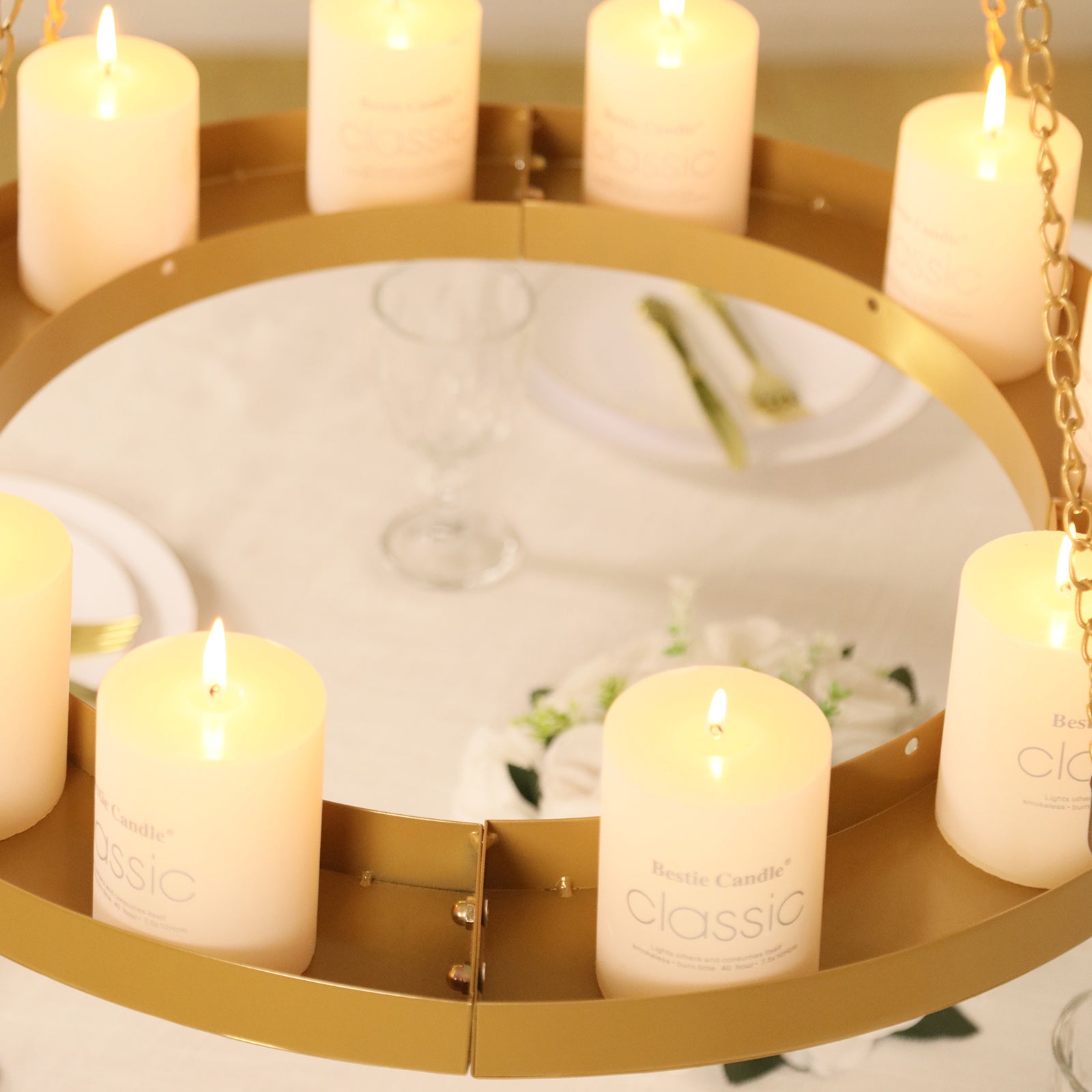 Gold Hanging Metal Floral Chandelier Frame - 24" Circular Lighting, Candle and Floral Display Base