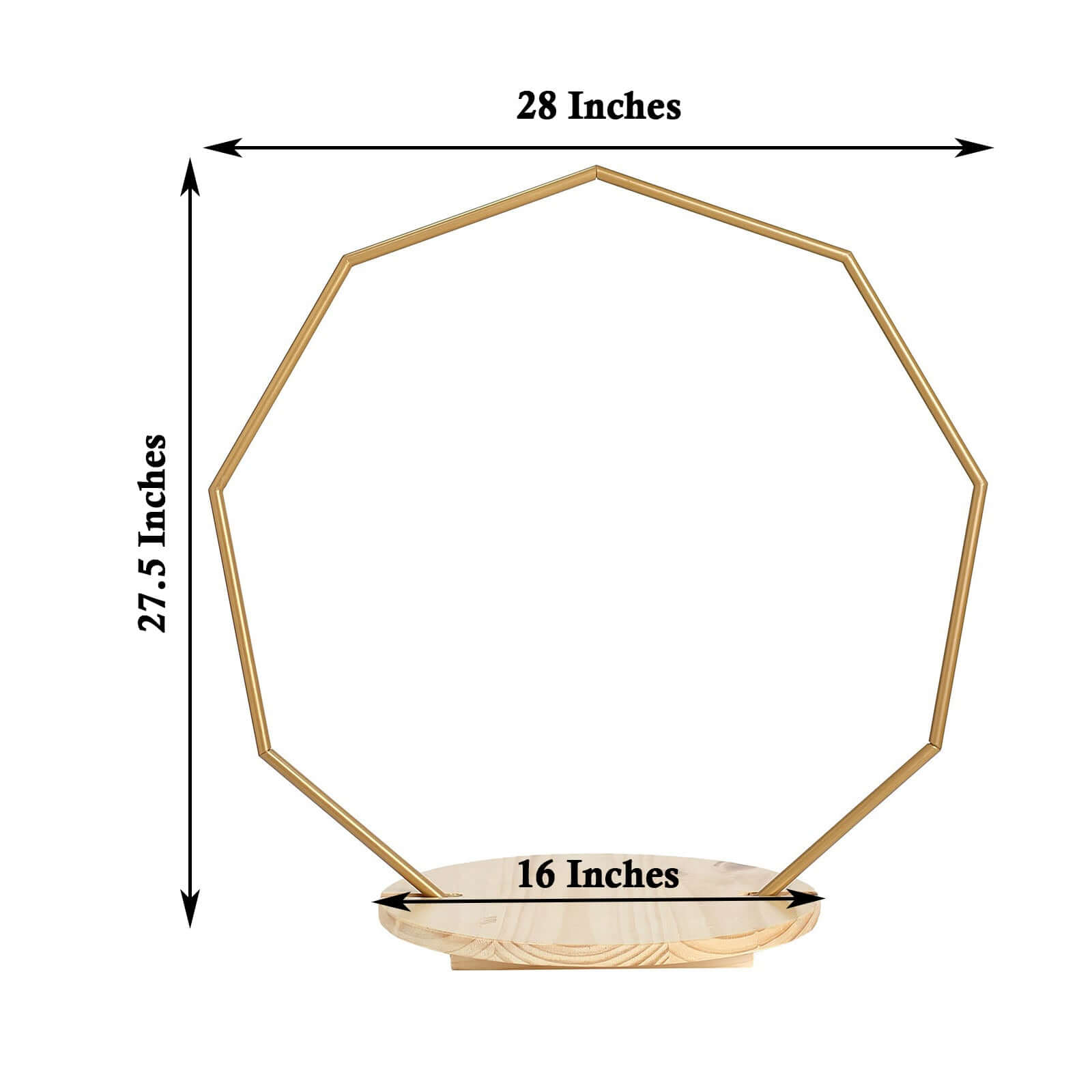 Metal Nonagon Floral Hoop Cake Stand Gold - Chic Geometric Dessert Display DIY Centerpiece Table Decoration With Wooden Base 27"