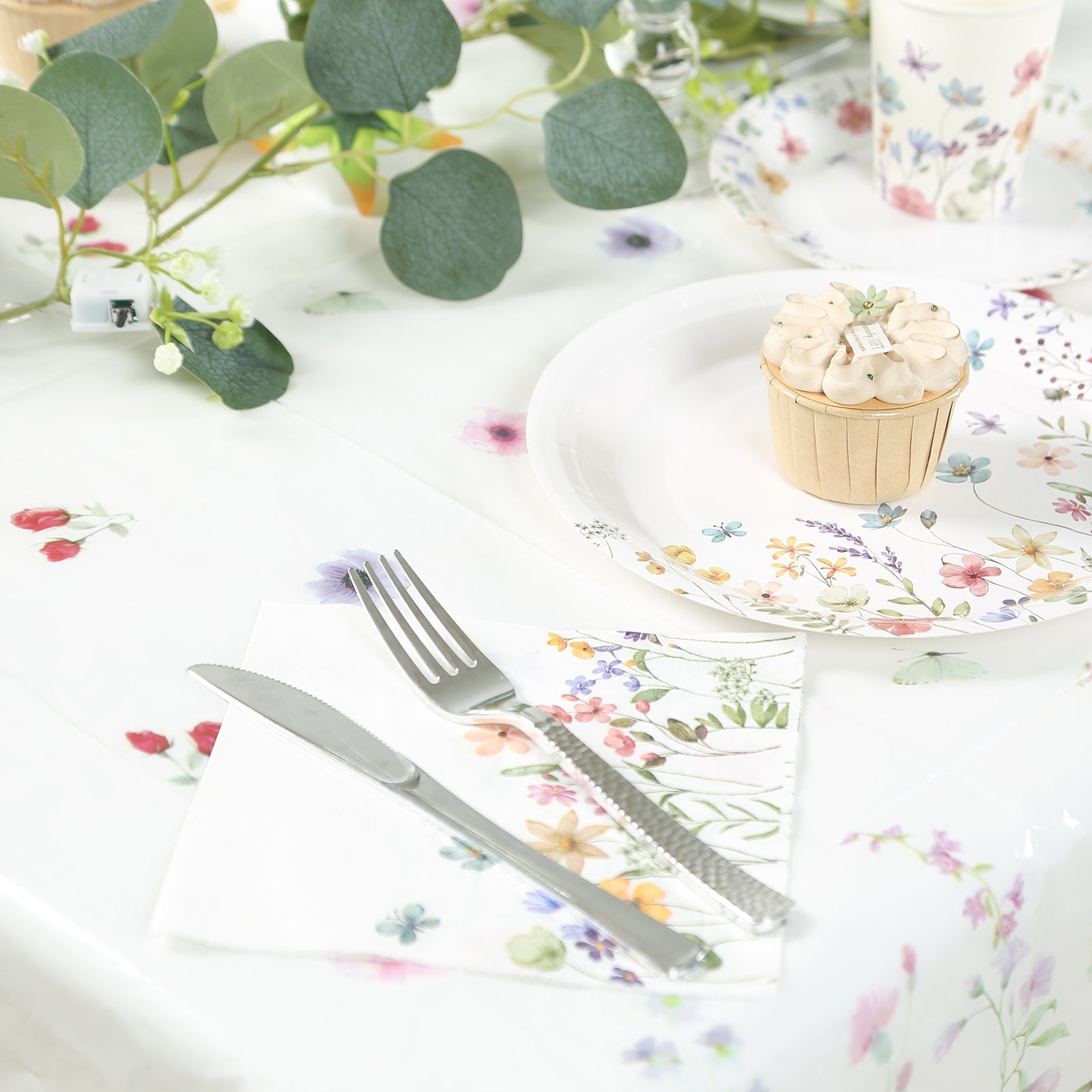50-Pack Paper Cocktail Napkins with Wildflower Butterfly Design - Disposable 2 Ply Beverage Napkins for Parties 6.5"x6.5"