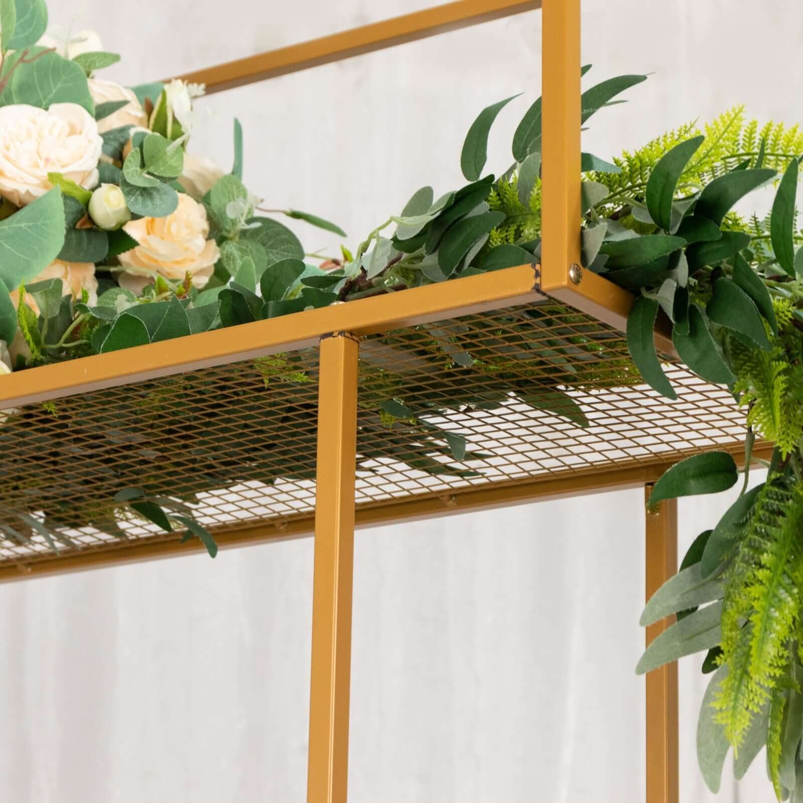 Floral Display Rack Heavy Duty Design Metal Gold - Rectangular Tall Centerpiece Stand 48"