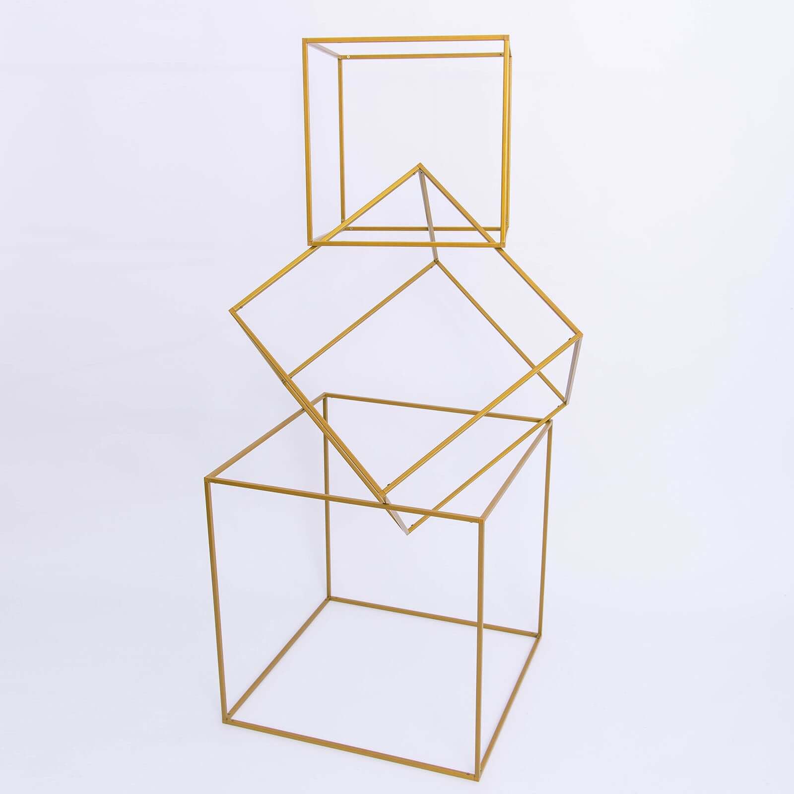 2 Pack 20" Square Gold Metal Frame Wedding Flower Stands, Geometric Centerpieces