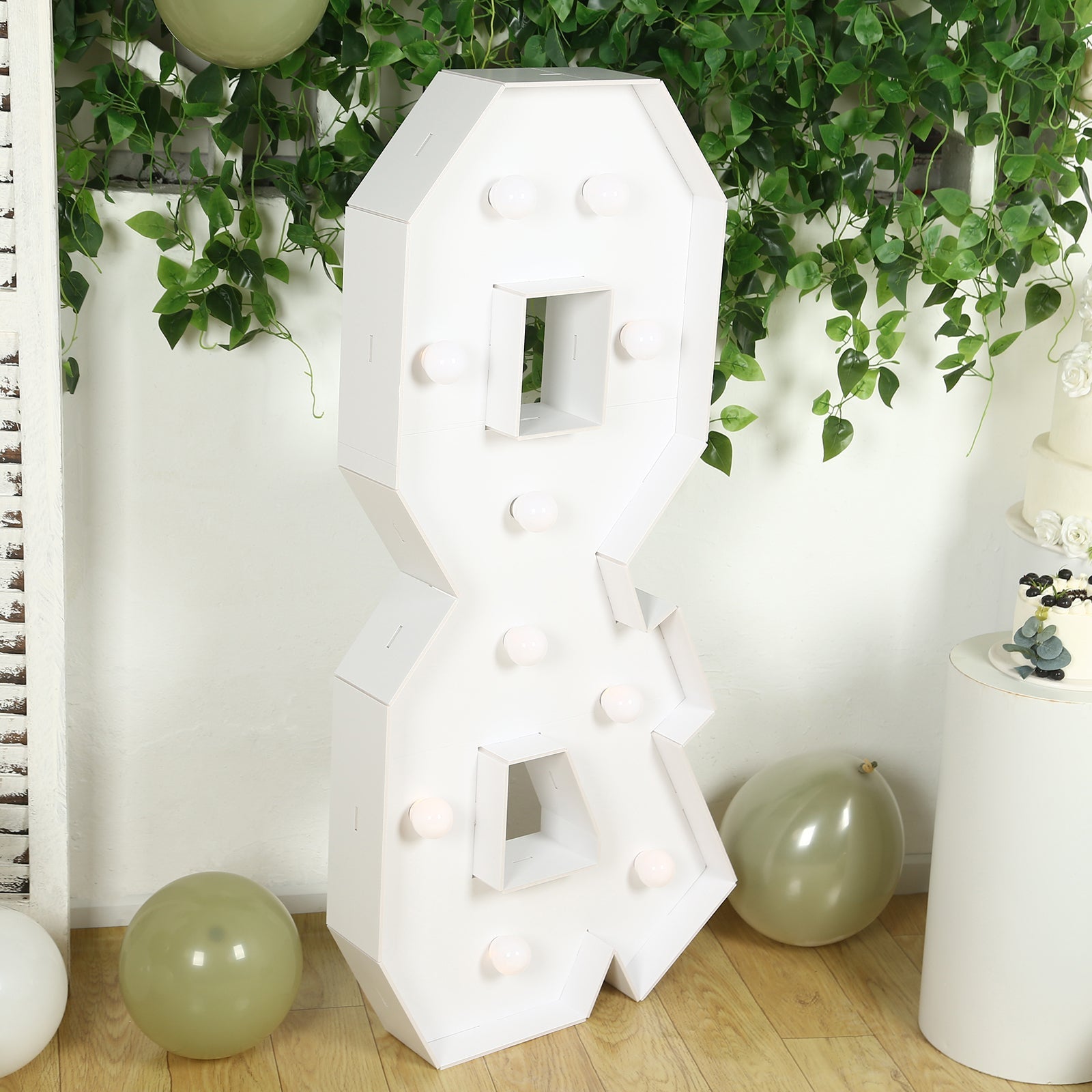 Giant LED Marquee Light Up Symbol "&", White 4ft Pre-Cut Foam Board with 10 Warm White Battery Operated LEDs, Glue Gun and Sticks