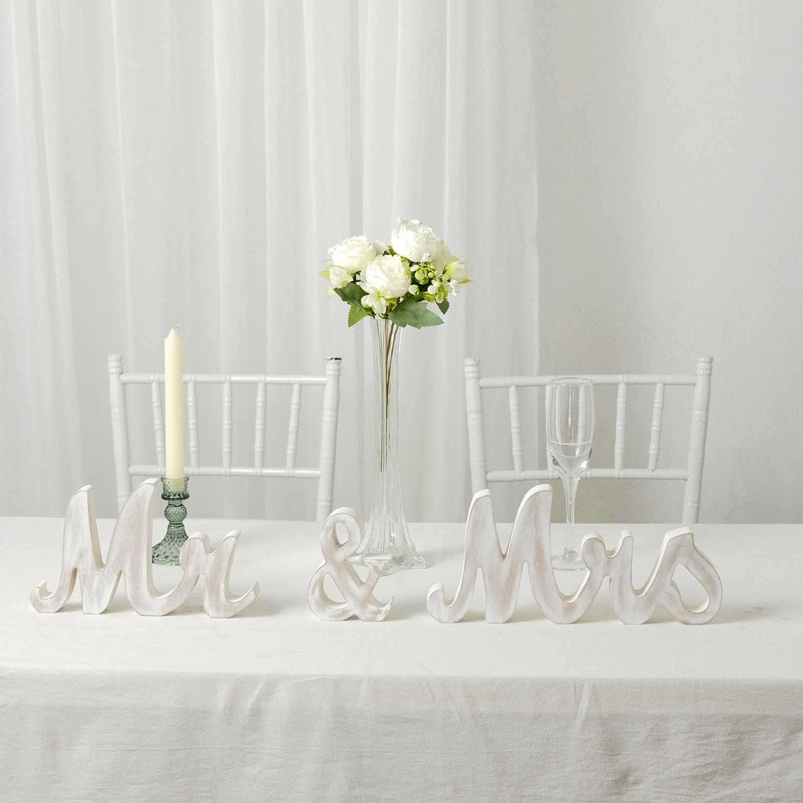 Wooden "Mr & Mrs" Freestanding Letters Whitewashed - Rustic Farmhouse Wedding Table Display Signs