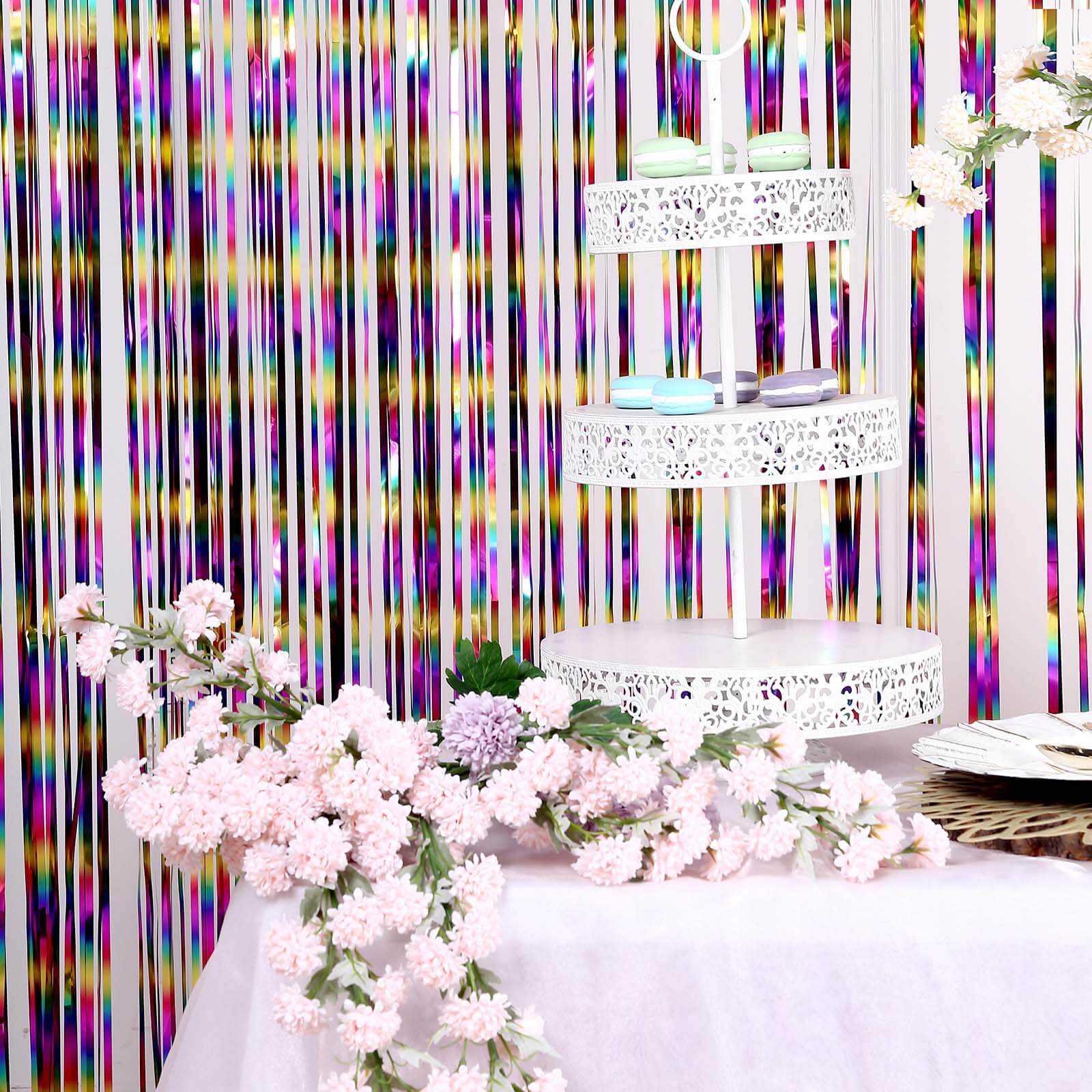 8ft Fiesta Rainbow Metallic Tinsel Foil Fringe Doorway Curtain Party Backdrop