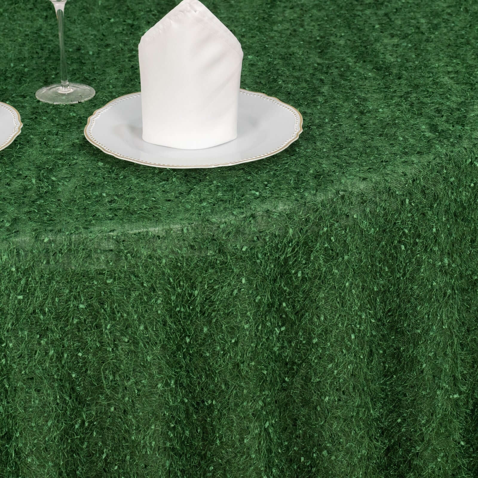 Polyester 120" Round Tablecloth Green with Shaggy Fringe Table Cover