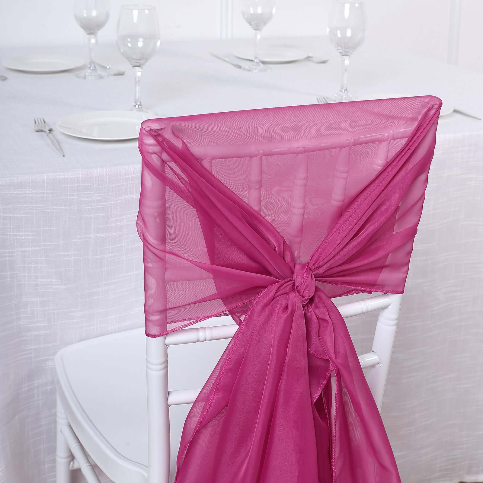 5 Pack Premium Chiffon Chair Sashes Fuchsia - Soft & Lightweight Designer Chair Bows 22"x78"