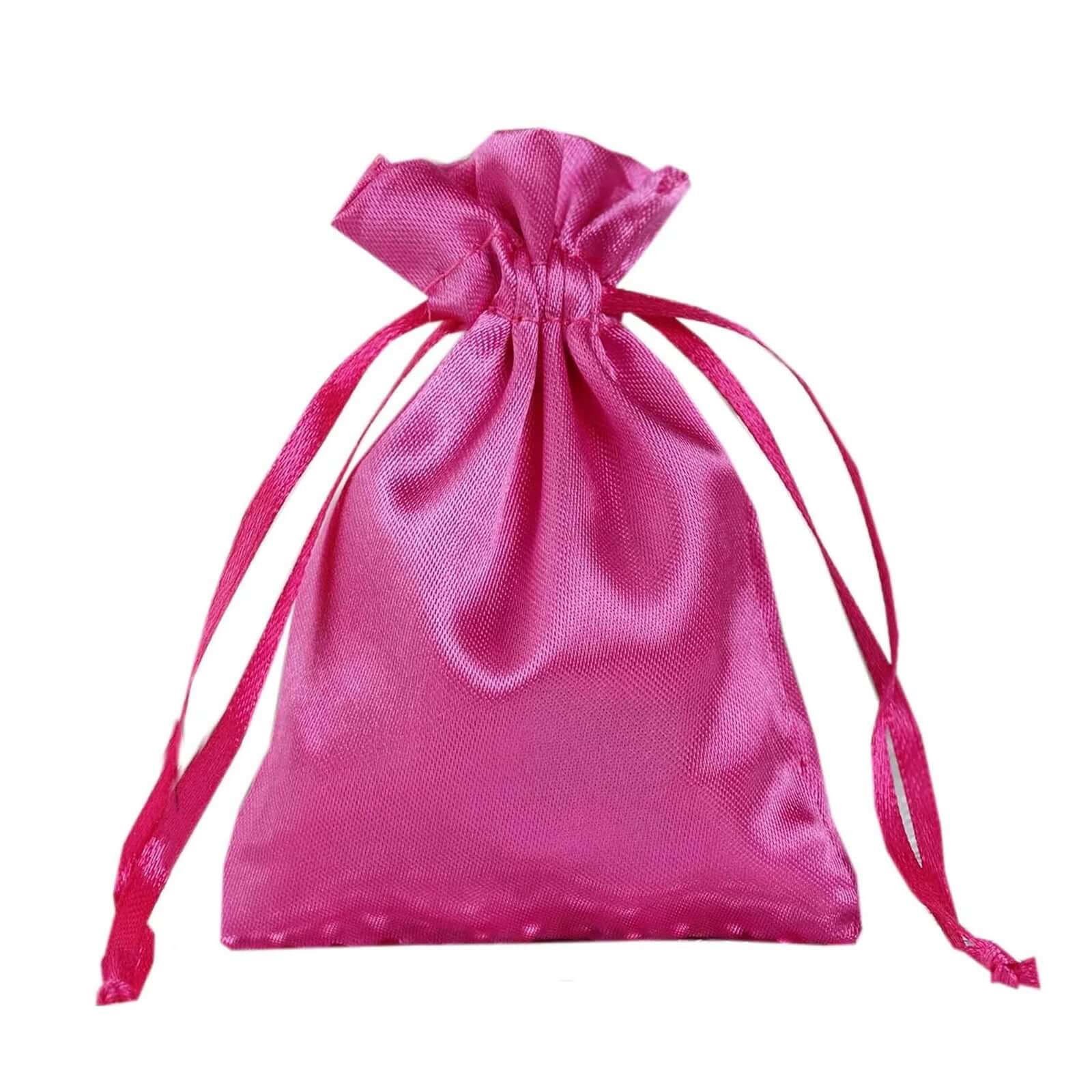 12 Pack 3" Fuchsia Satin Drawstring Wedding Party Favor Gift Bags