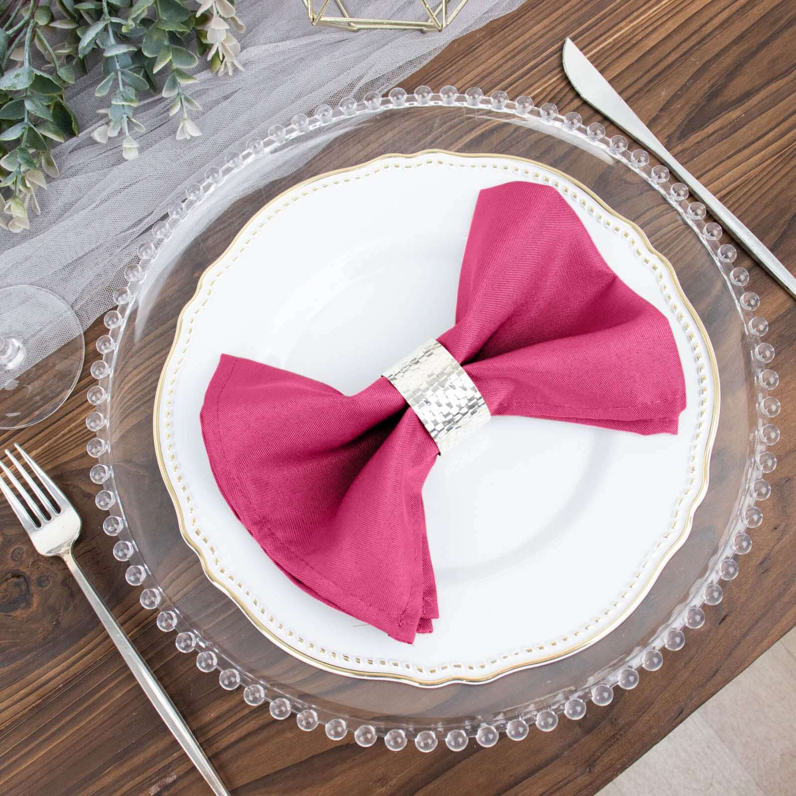5 Pack Polyester 17"x17" Napkins Fuchsia - Durable & Wrinkle Resistant Dinner Napkins
