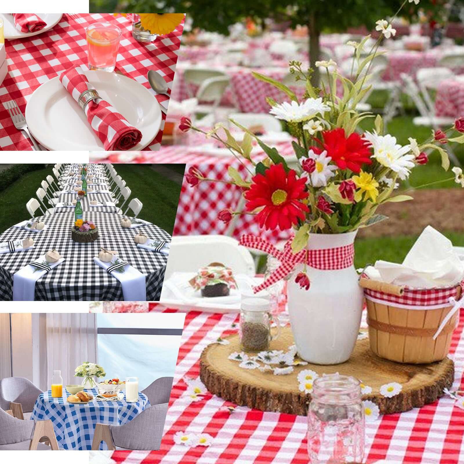 108" Black Red Buffalo Plaid Round Tablecloth, Checkered Gingham Polyester Tablecloth
