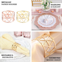 5 Pack Metallic Blush Rose Gold Geometric Napkin Rings, Paper Napkin Holders