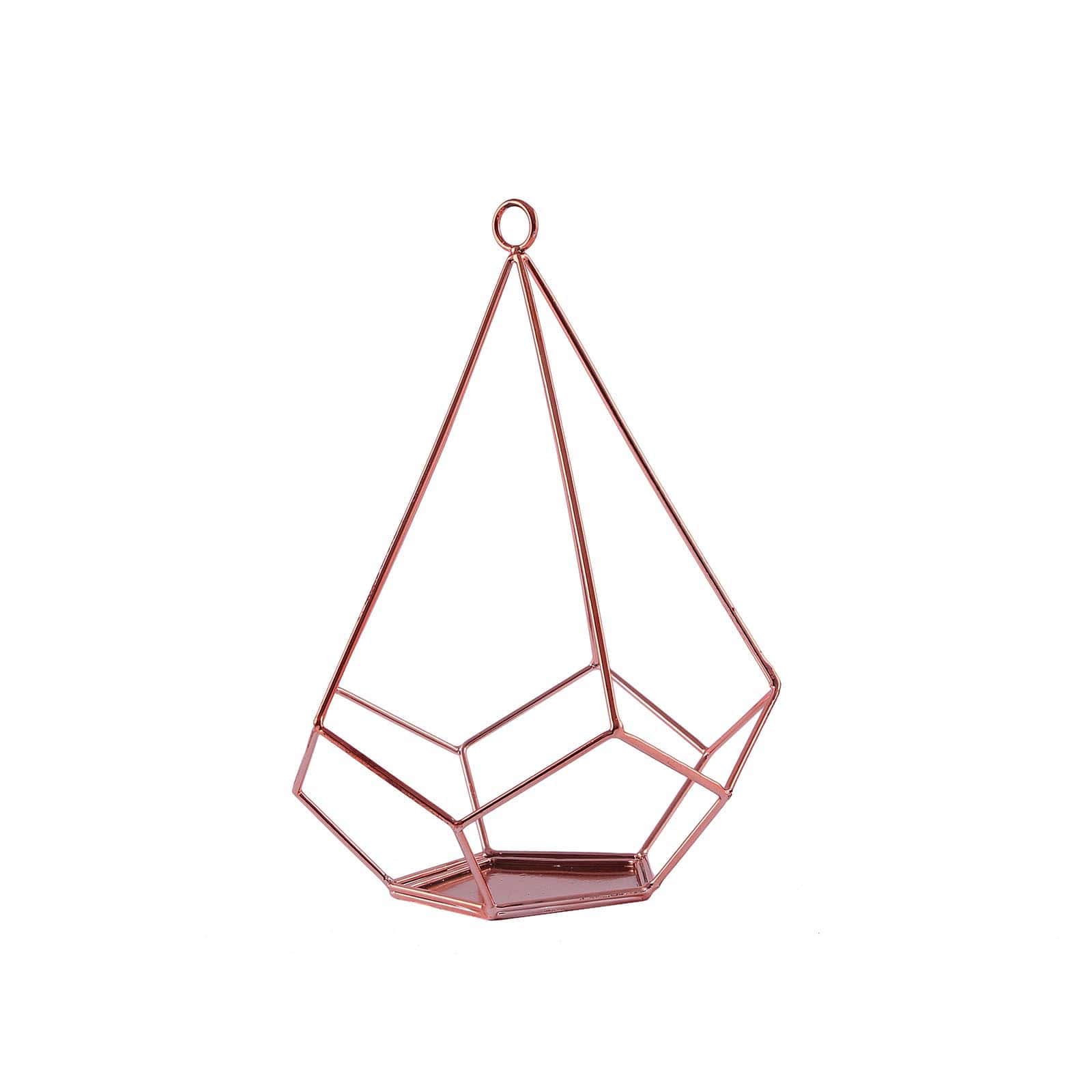 2-Pack Tealight Candle Holders Rose Gold Metal Pentagon Geometric Open Frame - Flower Stand 9"