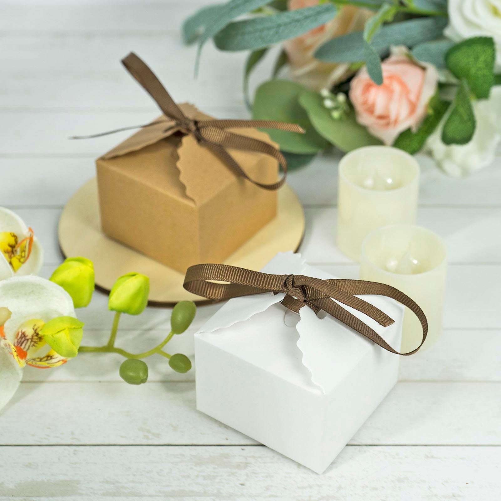 25 Pack 2.5"x2.5" White Grosgrain Ribbon Tote Party Favor Gift Boxes