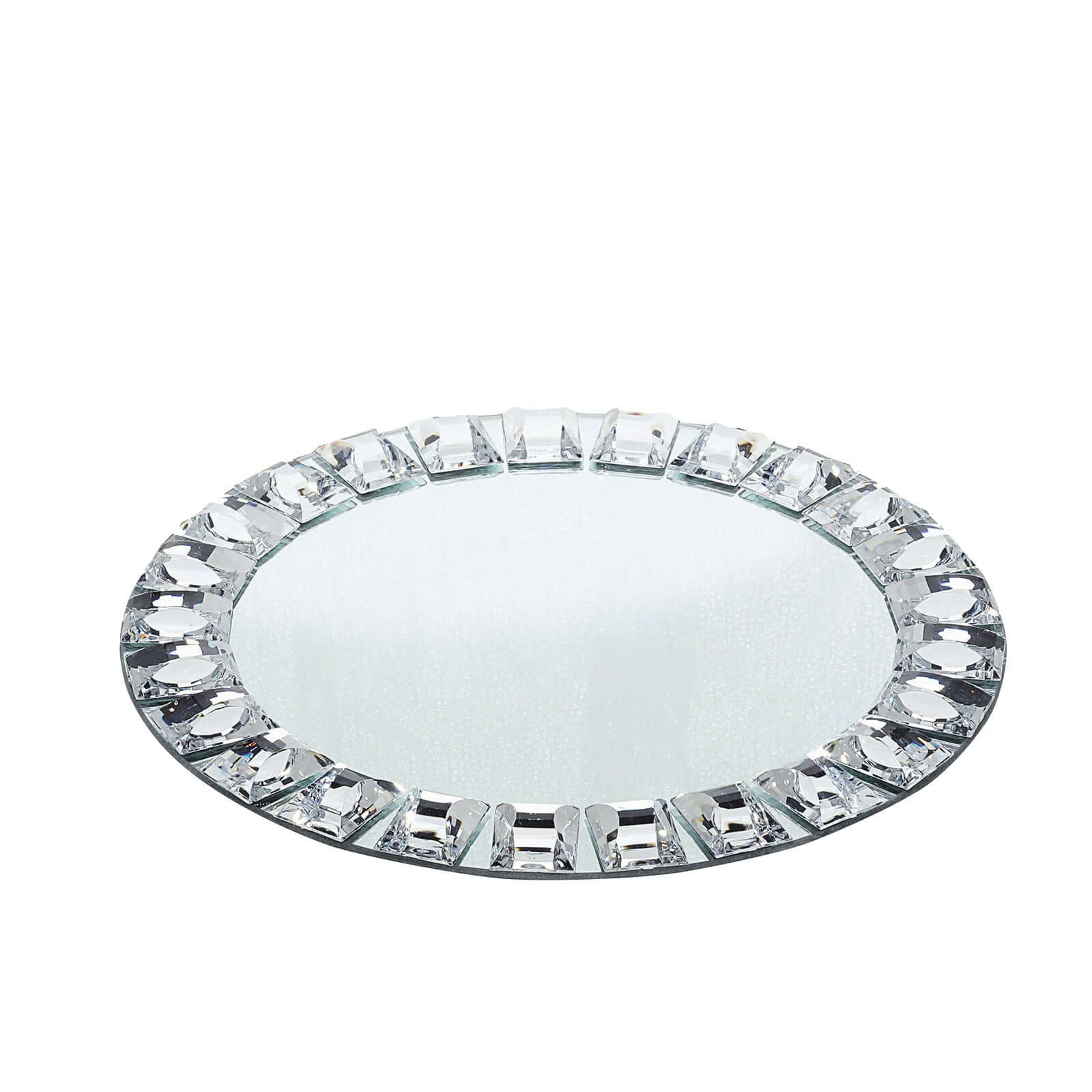 2-Pack Glass Mirror Round Charger Plates 13" in Silver with Jeweled Rim - Premium Decorative Dinner Party Charger Tableware
