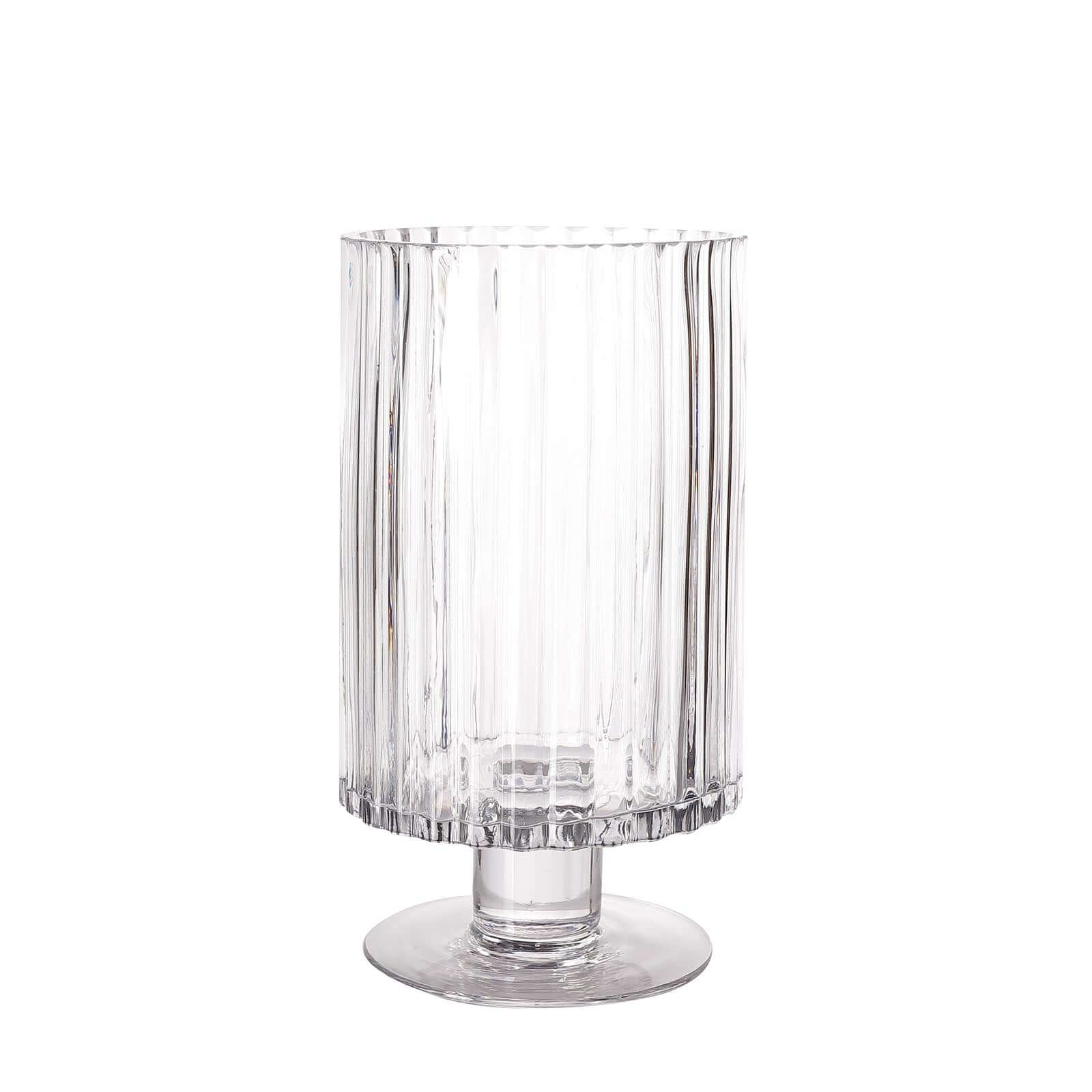 2-Pack Glass Pedestal Vases Ribbed Design Clear - Durable Votive Candle Holders for Events 9"