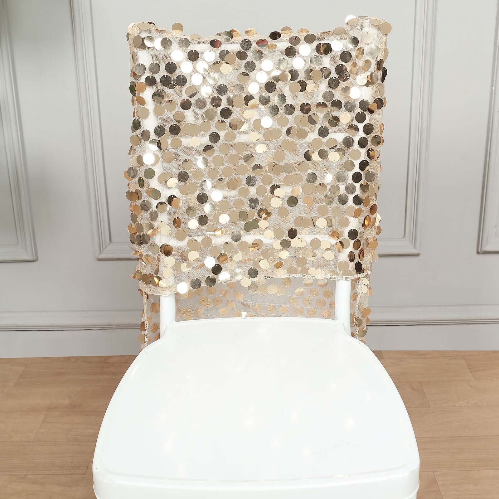 Sequin Chair Slipcover Big Payette Design for Chiavari Chairs Champagne - Glittering Chair Back Cover