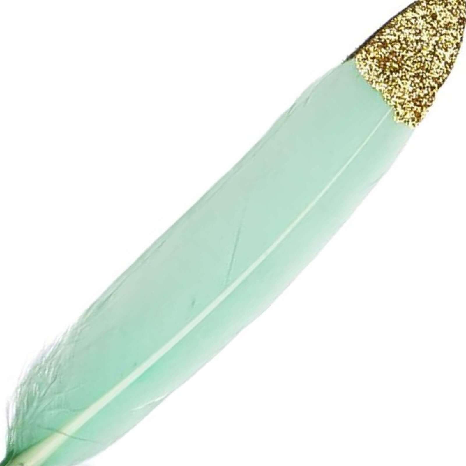 30-Pack Turkey Feathers Craft Feathers Glitter Gold Tip Mint - Decorative Feathers for DIY Party Projects