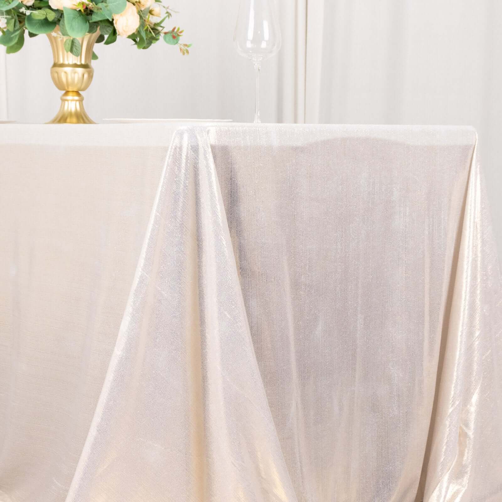 Sequin Dots Polyester 90"x132" Rectangle Tablecloth Shimmering Beige - Seamless, Glittering & Wrinkle Free Table Cover