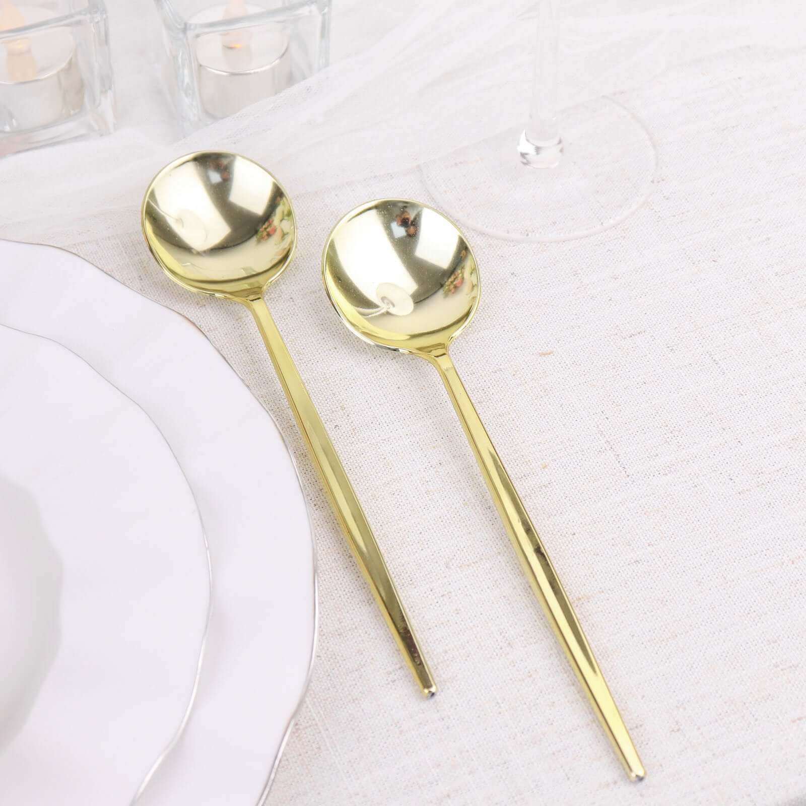 24-Pack Plastic Spoons Glossy Gold - Premium Heavy Duty Disposable Silverware 8"