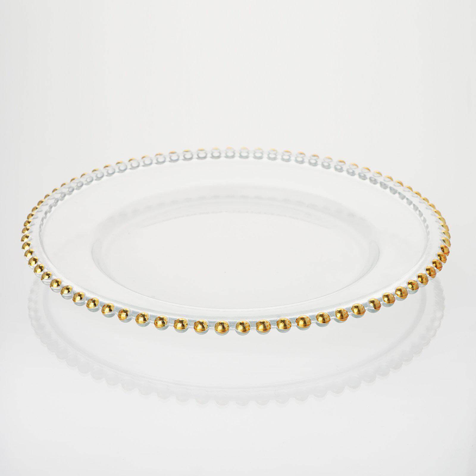 8-Pack Glass Round Charger Plates 12" in Gold with Beaded Rim, Event Tabletop Decorative Dinner Charger Tableware