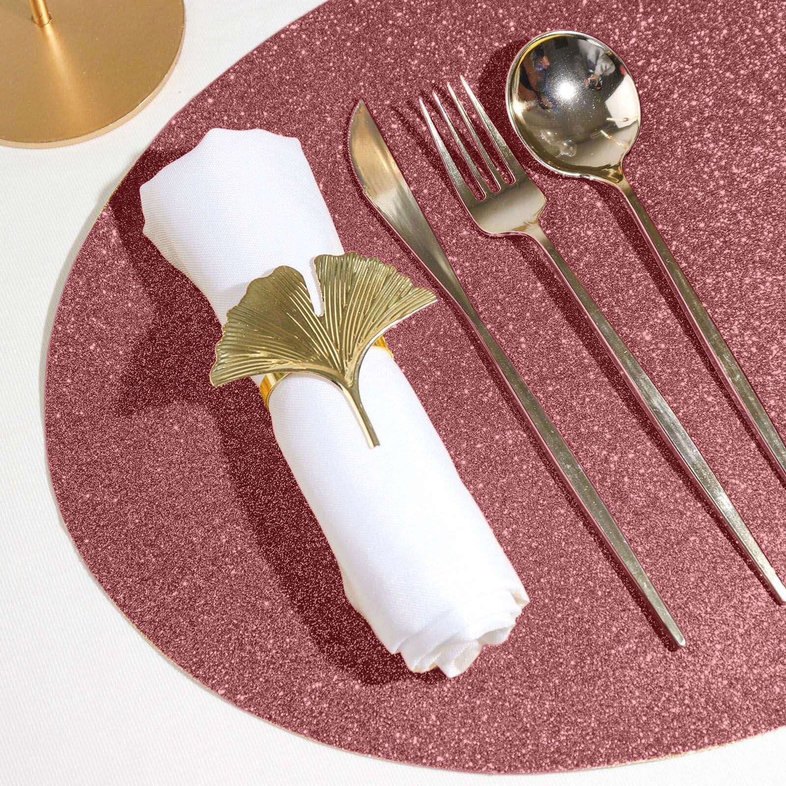6-Pack Placemats Glitter Design Coral Sparkle Oval - Non-Slip Decorative Table Mats for Dining 12"x18"