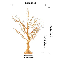 Manzanita Tree Centerpiece Metallic Gold with 8 Acrylic Bead Chains - Easy Assembly Decorative Artificial Tree for Modern Weddings Parties & Event Displays 34"