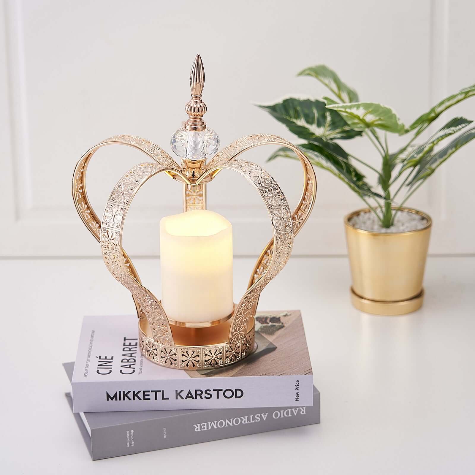 Metal Crown Pillar Candle Holder Stand Gold - Votive Holder Centerpiece 25"