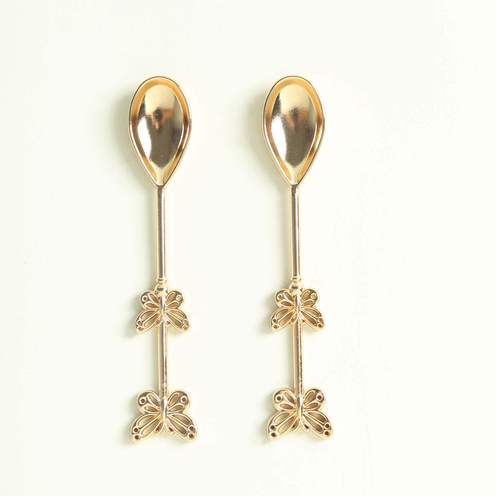 5 Pack Gold Metal Butterfly Handle Dessert Spoons in Clear Top Black Gift Box, Pre-Packed Mini Espresso Coffee Spoons Wedding Souvenir Gift with Thank You Tag and Ribbon - 4"