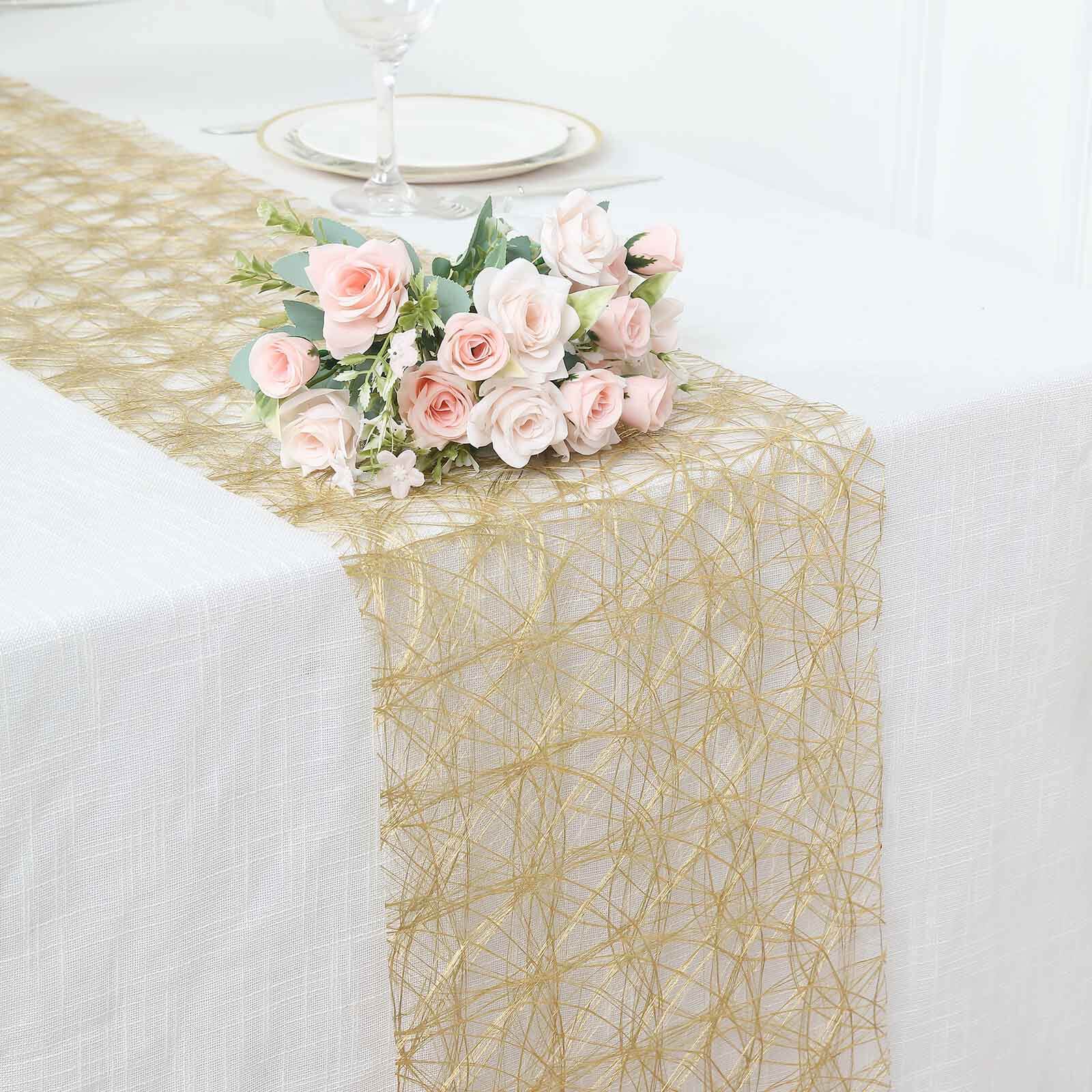 Polyester 12"x108" Table Runner Metallic Gold Disposable Non-Woven Fiber Roll - Stylish & Chic Table Decor