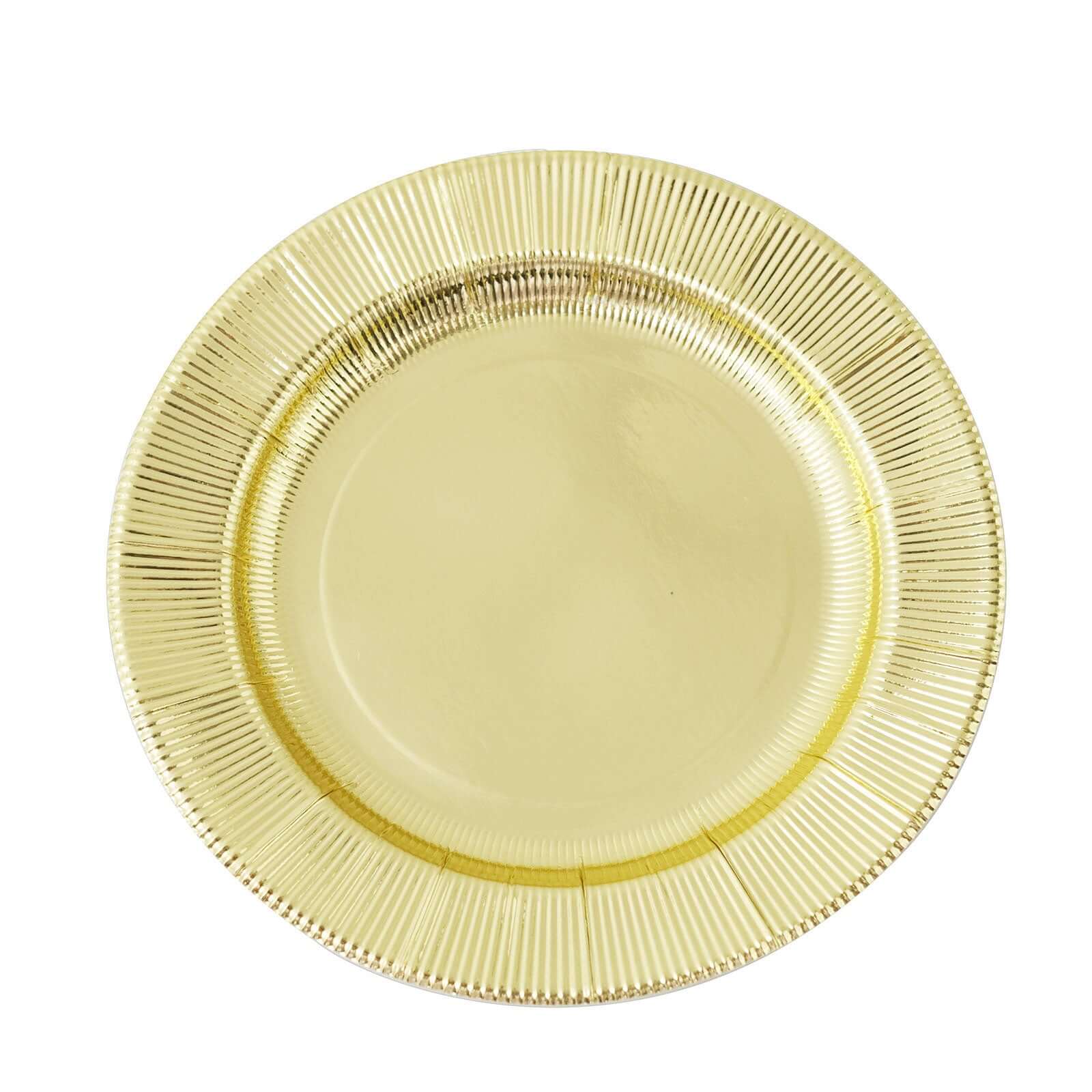 25-Pack Paper 8" Round Dessert Plates in Metallic Gold Sunray Design - Disposable Heavy Duty 350GSM Appetizer Salad Plates