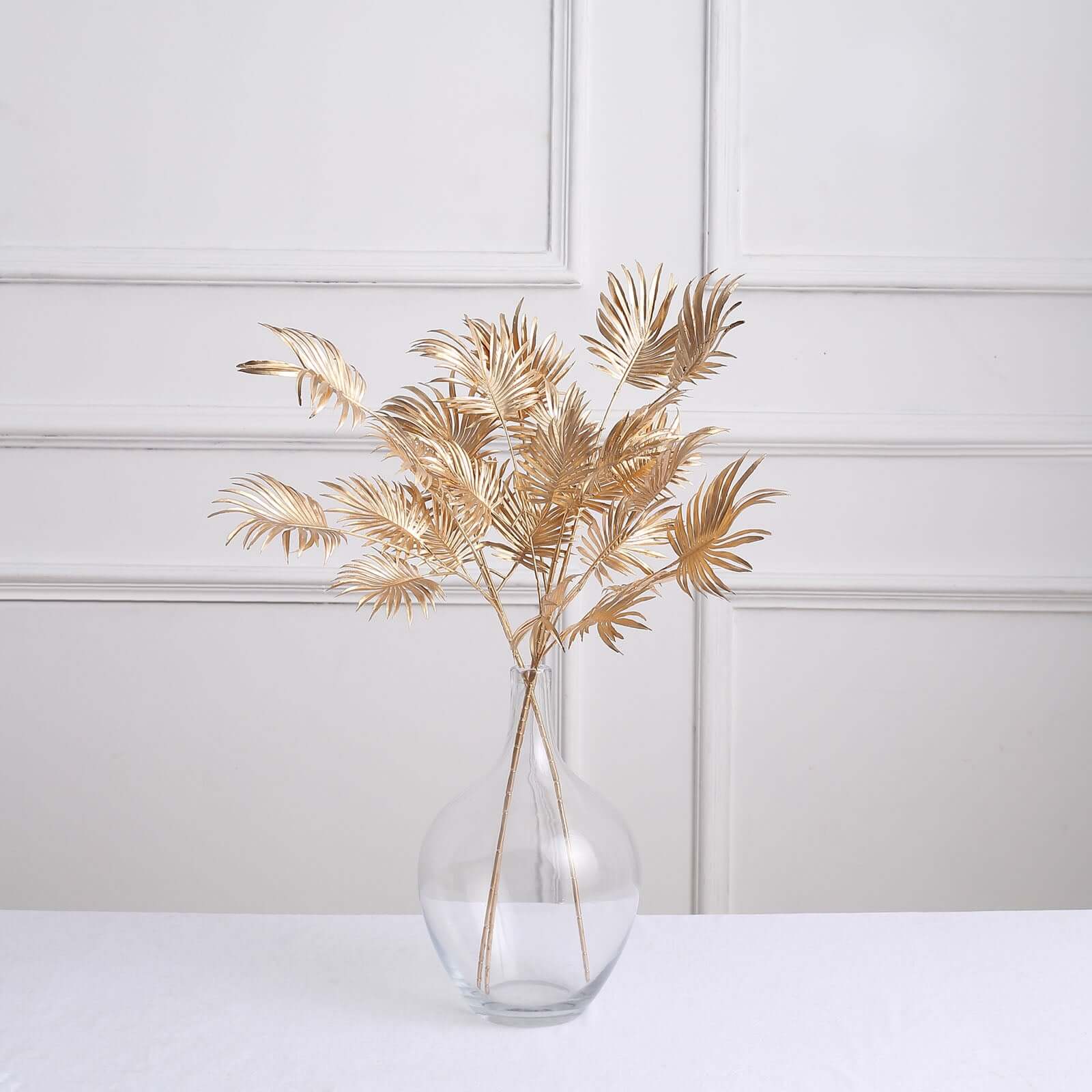 3-Pack Artificial Palm Leaf Branches Metallic Gold - Radiant Faux Plant Stems for Boho Tropical & Modern Design Concepts 24"