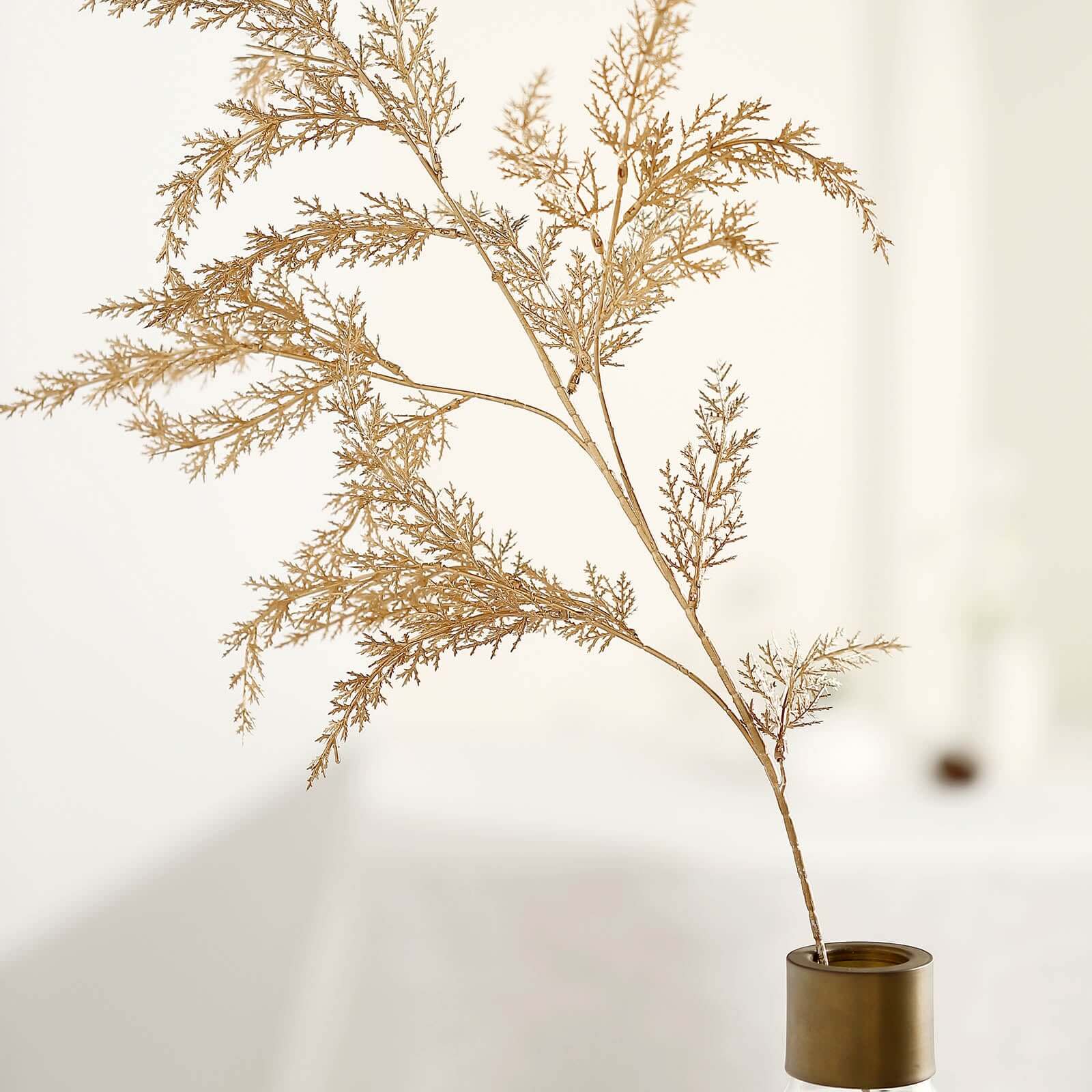 2 Stems 32" Metallic Gold Artificial Fern Leaf Branch Vase Filler