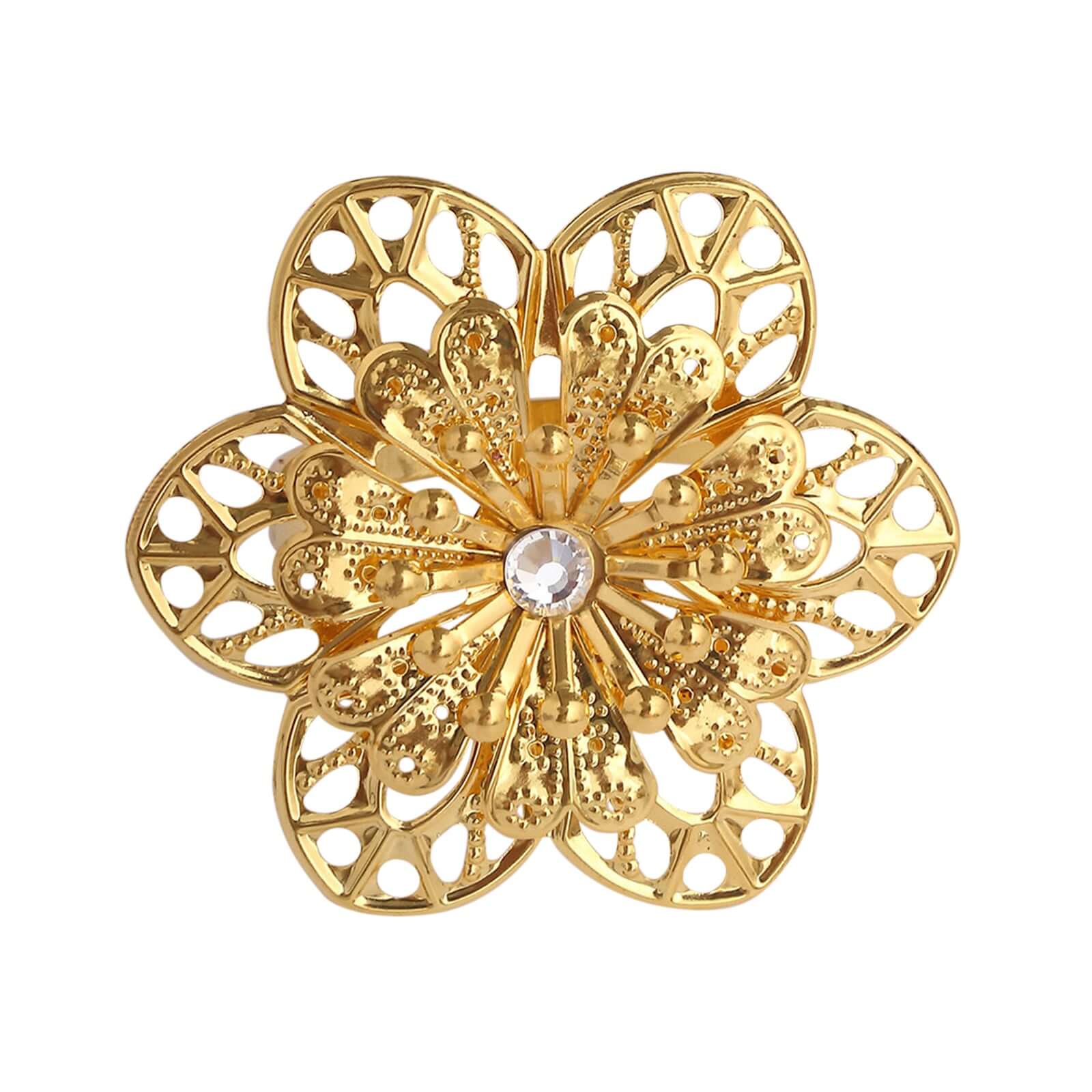 4 Pack Gold Metal Hollow Sun Flower Napkin Rings, Modern Flower Shaped Napkin Bands